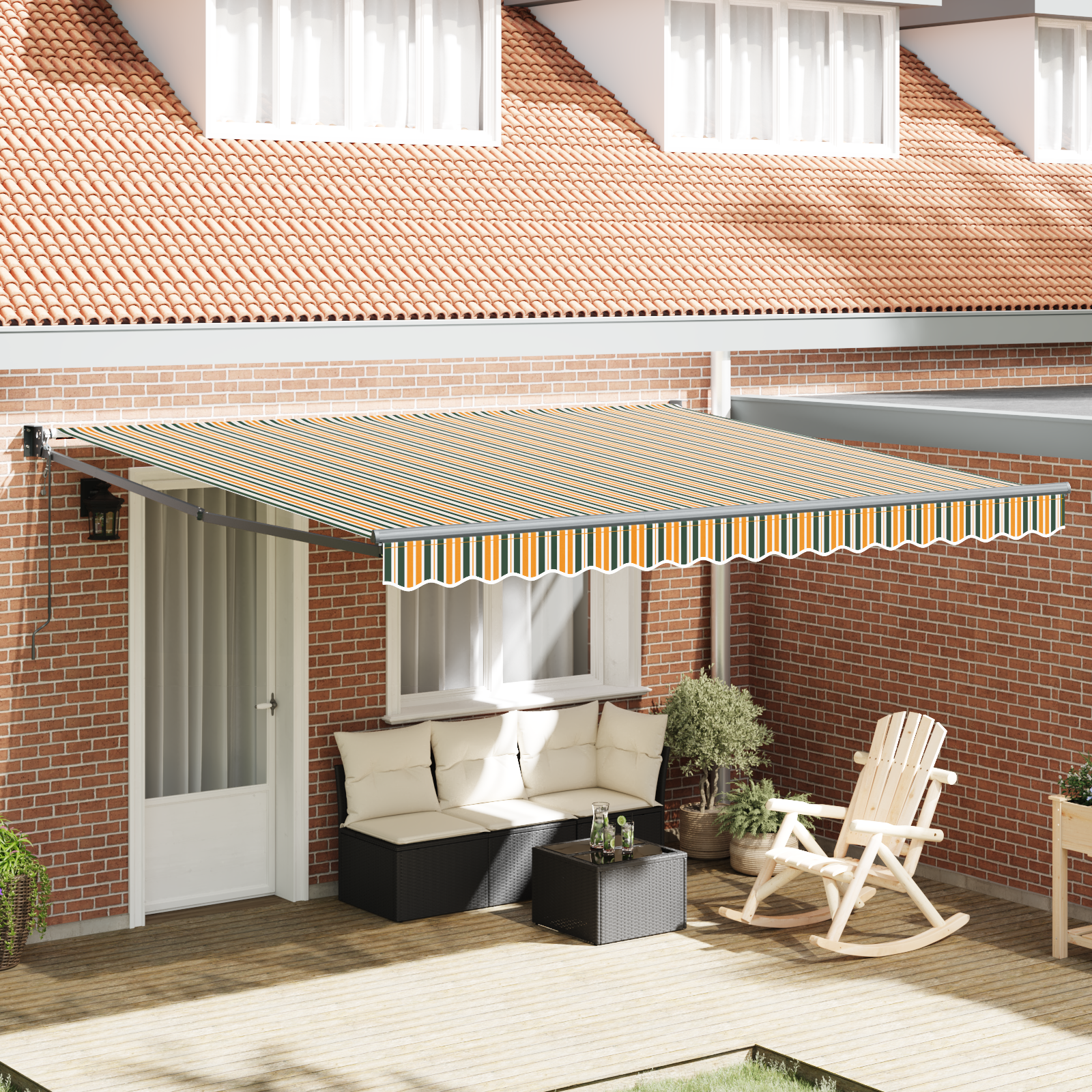 Automatische Uittrekbare Luifel met LED Groen en Wit 400×350 cm
