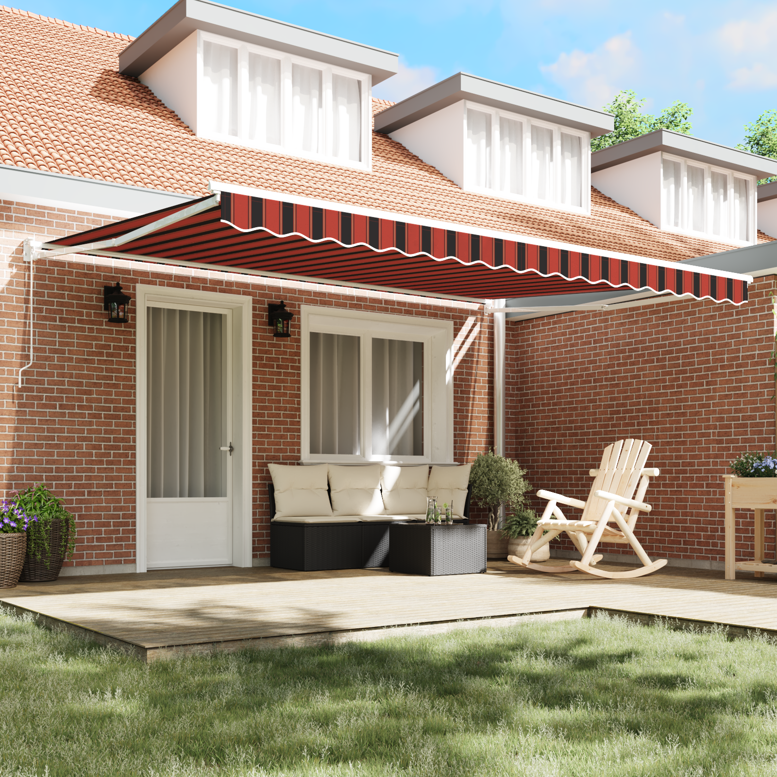 Manual Retractable Awning in Orange and Brown, 450x300 cm - Image 3