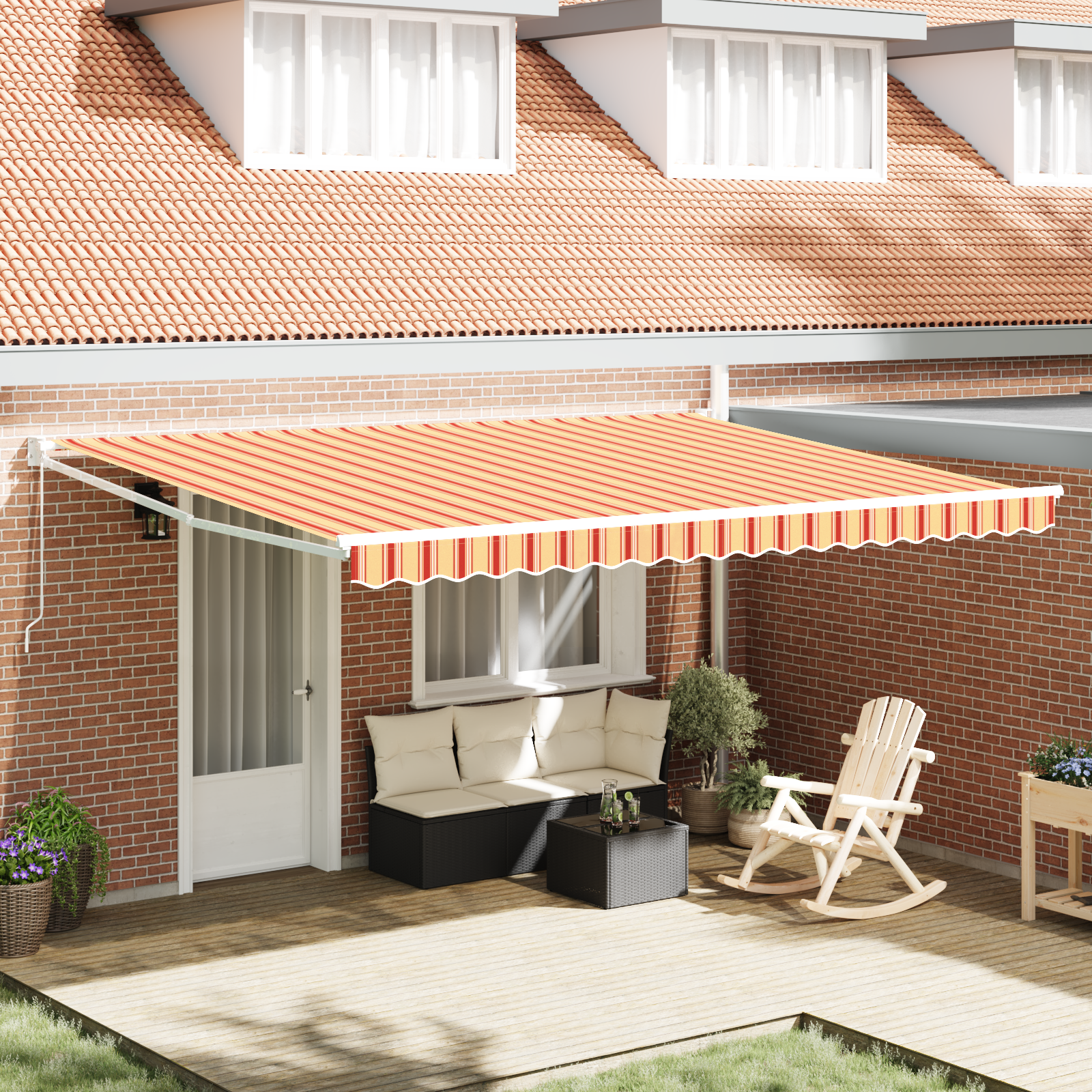 Manual Retractable Awning Yellow and Orange 450x300 cm