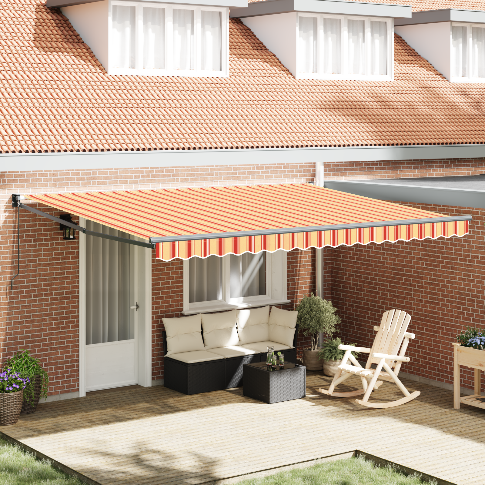 handmatige inklapbare luifel Geel en Oranje 450×300 cm