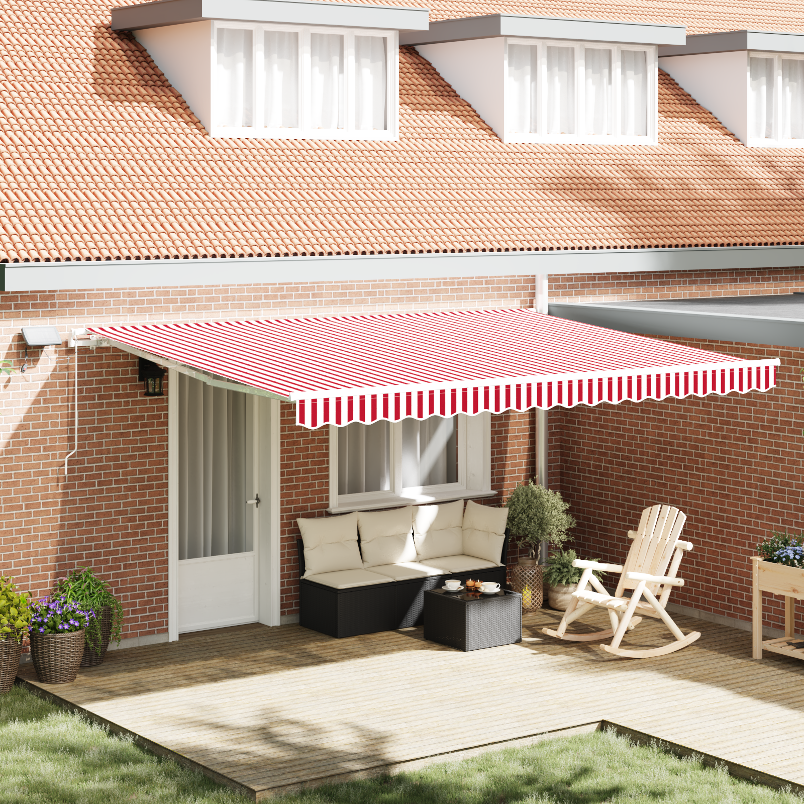 Handmatige Inklapbare Luifel met LED Rood-witte Streep 450×300 cm