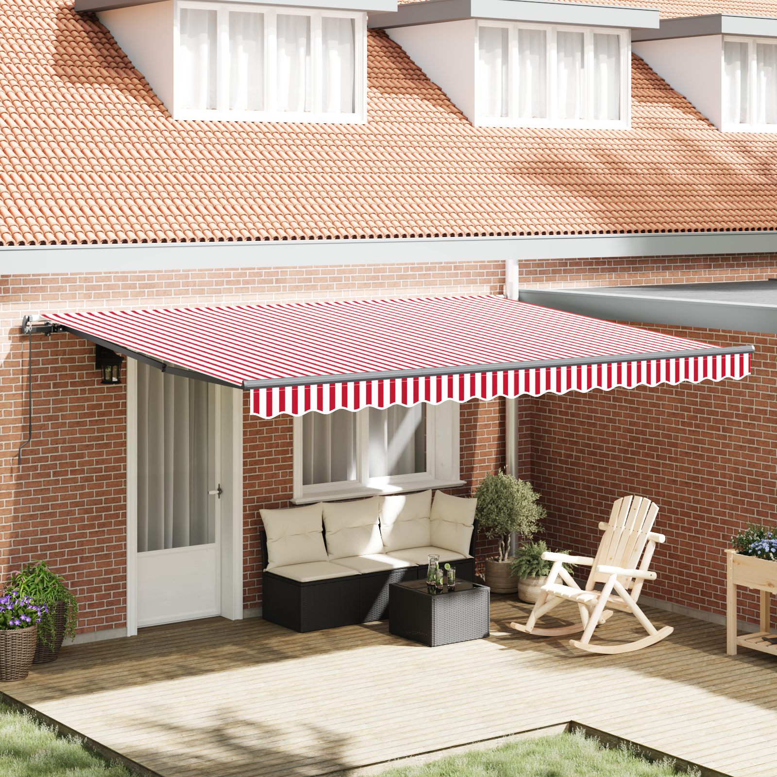 Handmatige Inklapbare Luifel Rood en Witte Streep 450×300 cm