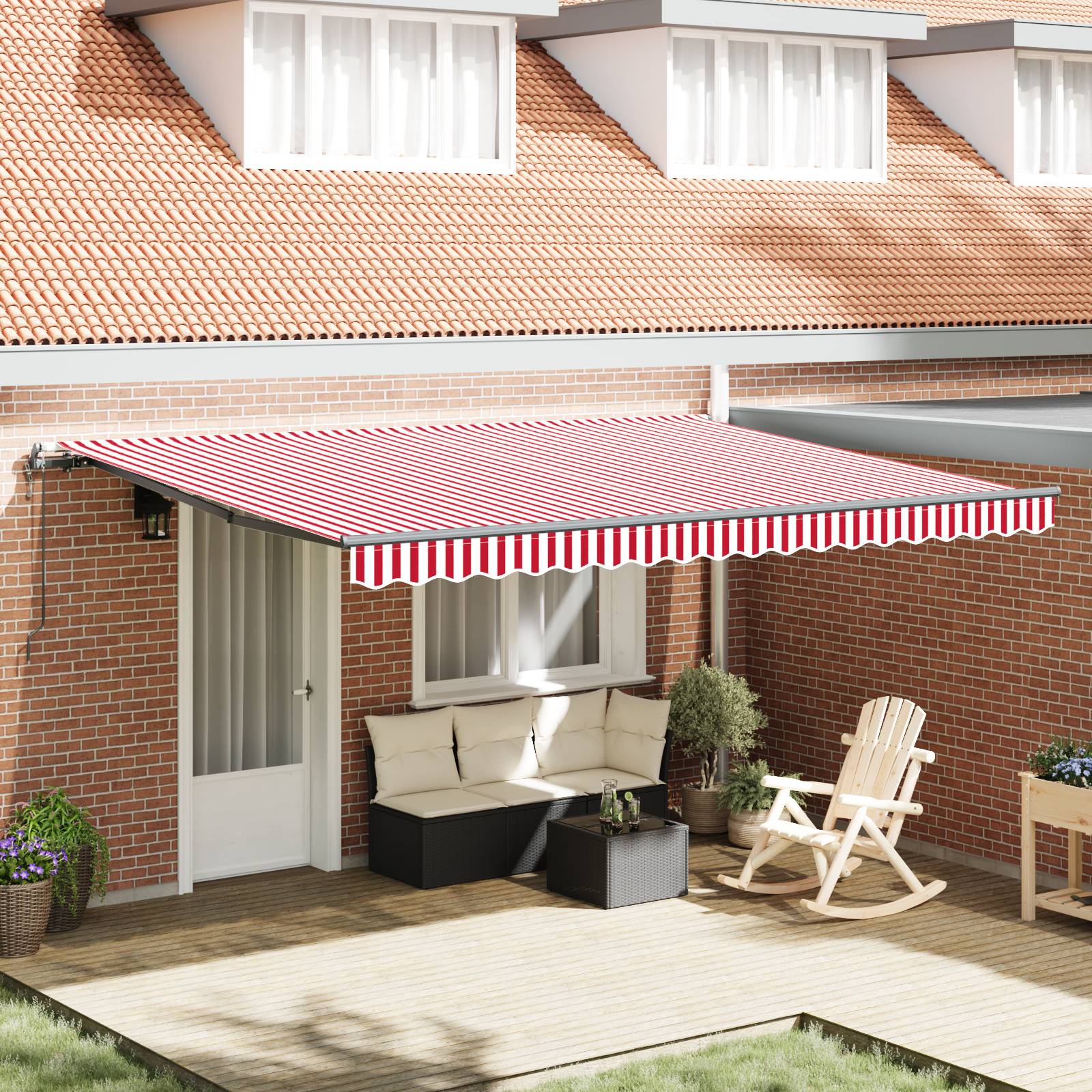 Automatische Inklapbare Luifel Rood en Witte Streep 450×300 cm