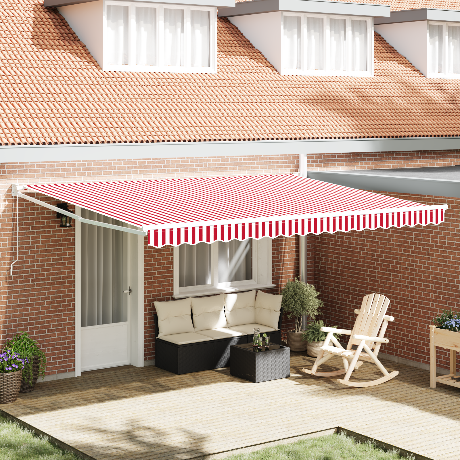 Handmatige Inklapbare Luifel Rood en Wit Gestreept 450×300 cm