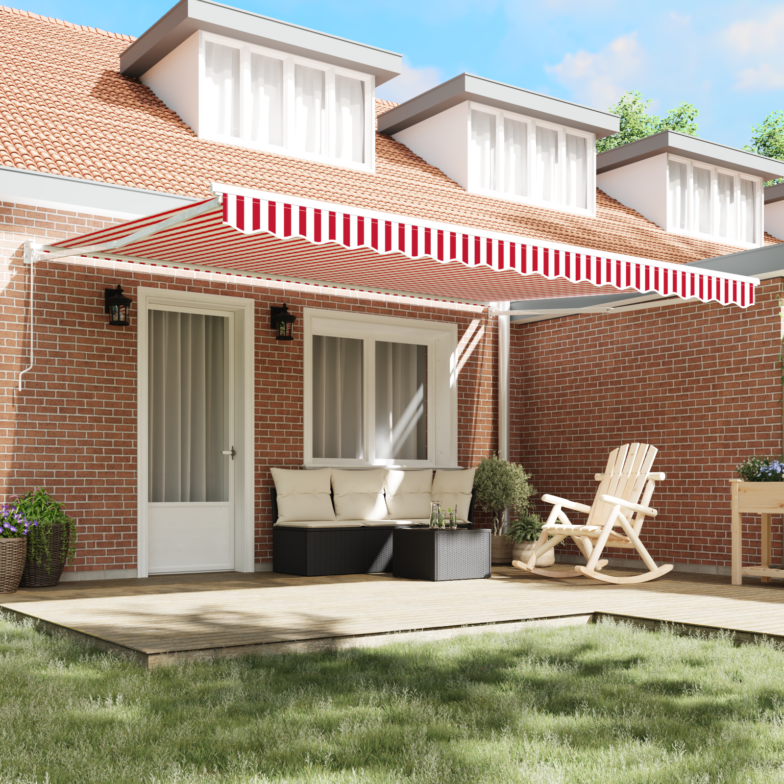 Manual Retractable Awning Red and White Stripe 450x300 cm - Image 3