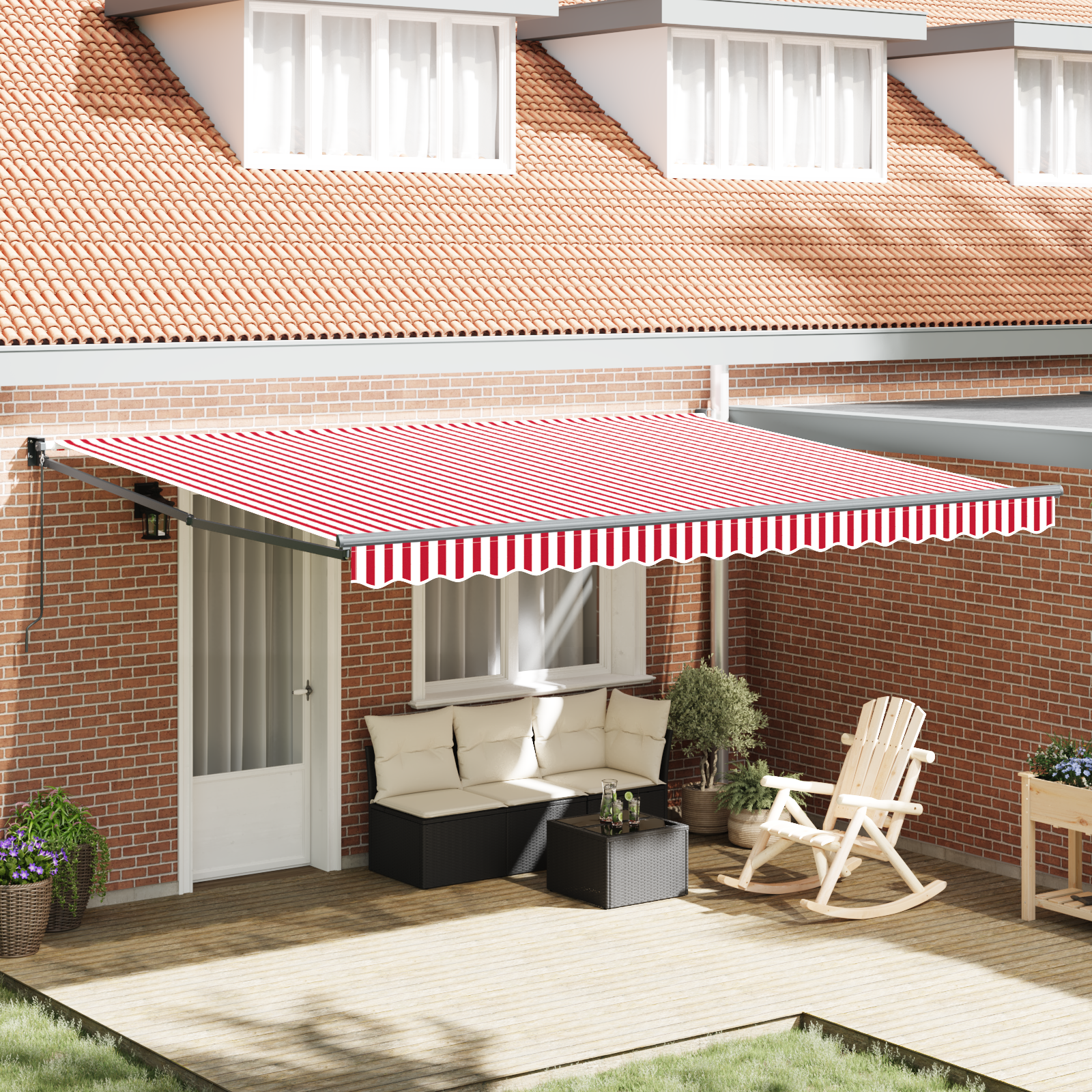 Handmatige Inklapbare Luifel Rood en Wit Gestreept 450×300 cm