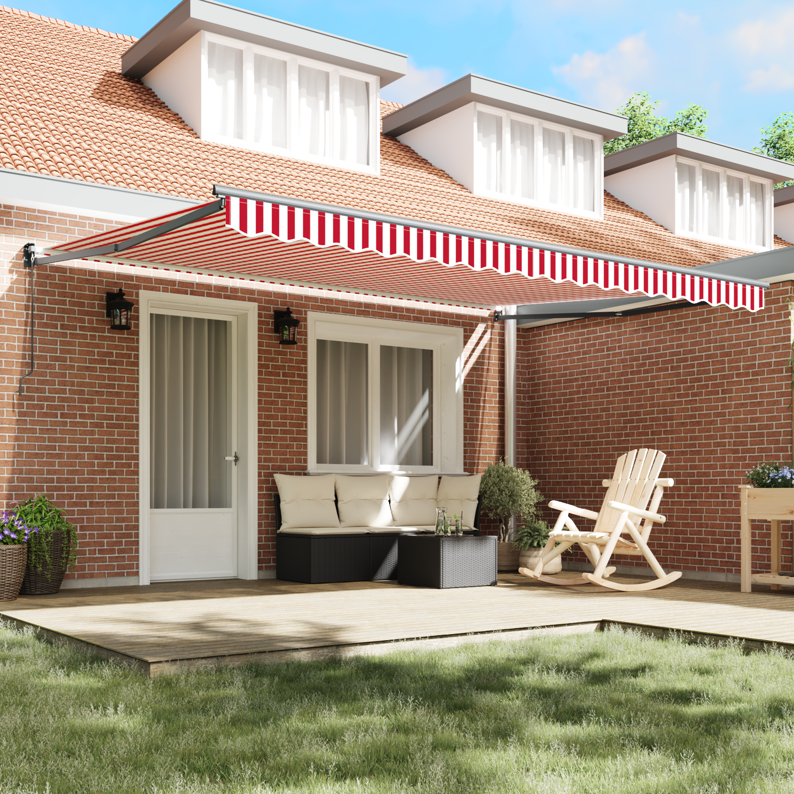 Manual Retractable Awning Red and White Stripe 450x300 cm - Image 3