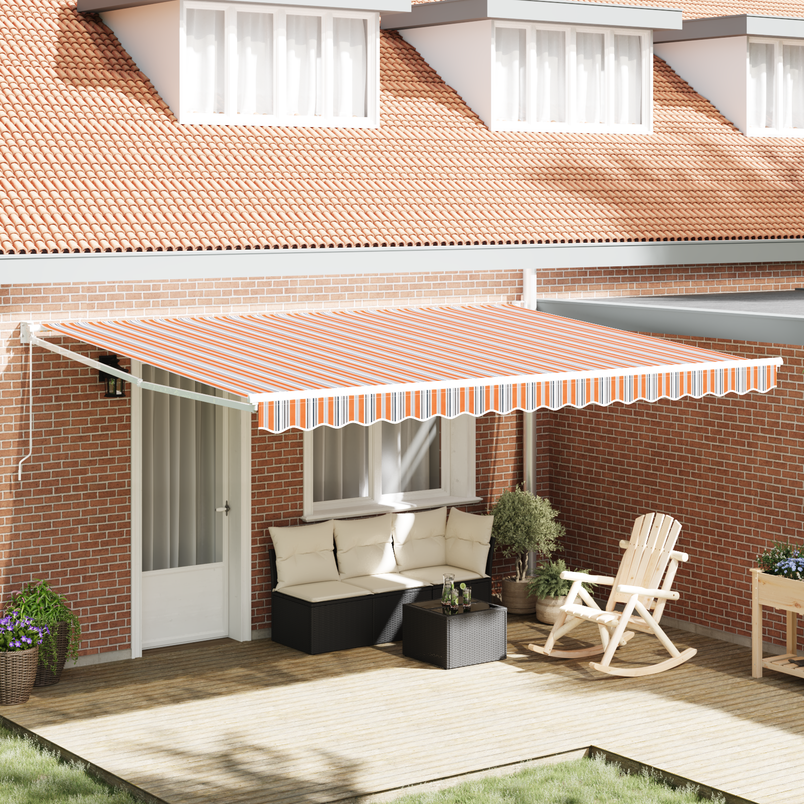 Manual Retractable Awning Multicolour Stripe 450x300 cm