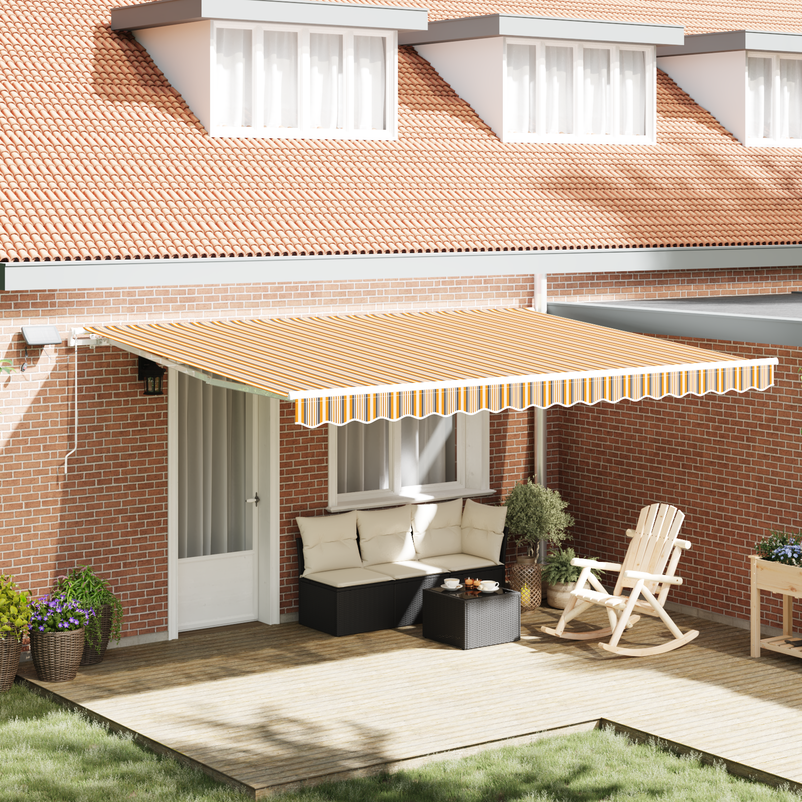 Handbediende Intrekbare Luifel met LED Multicolor Streep 450×300 cm