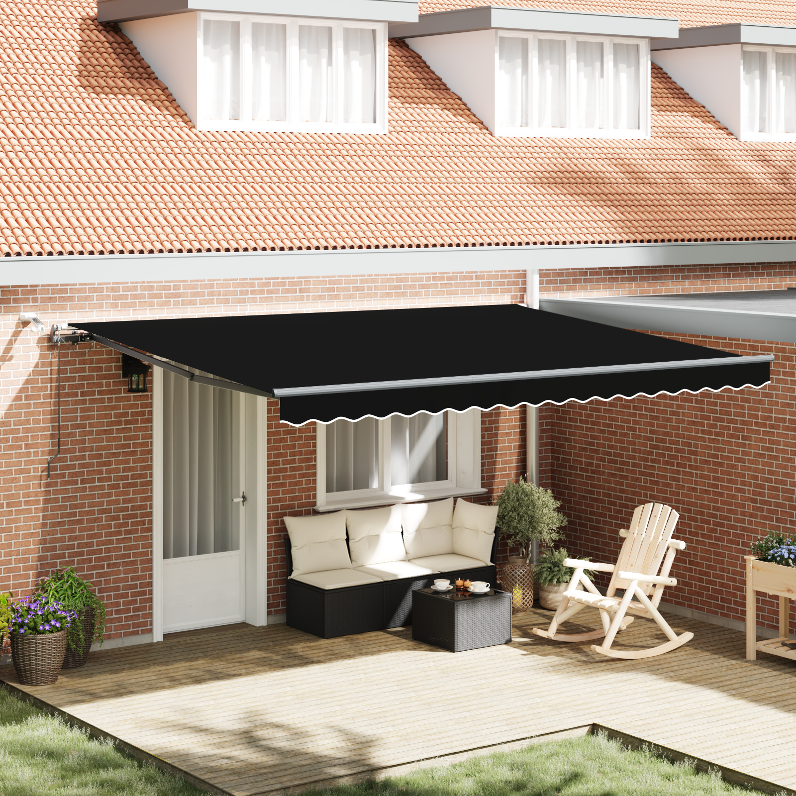 Automatic Retractable Awning with LED Black 450x300 cm