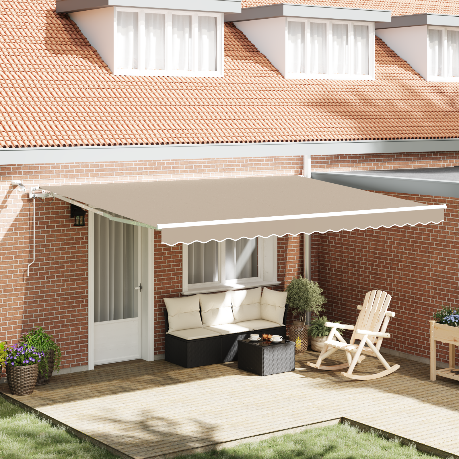 Automatic Retractable Awning with LED Beige 450x300 cm