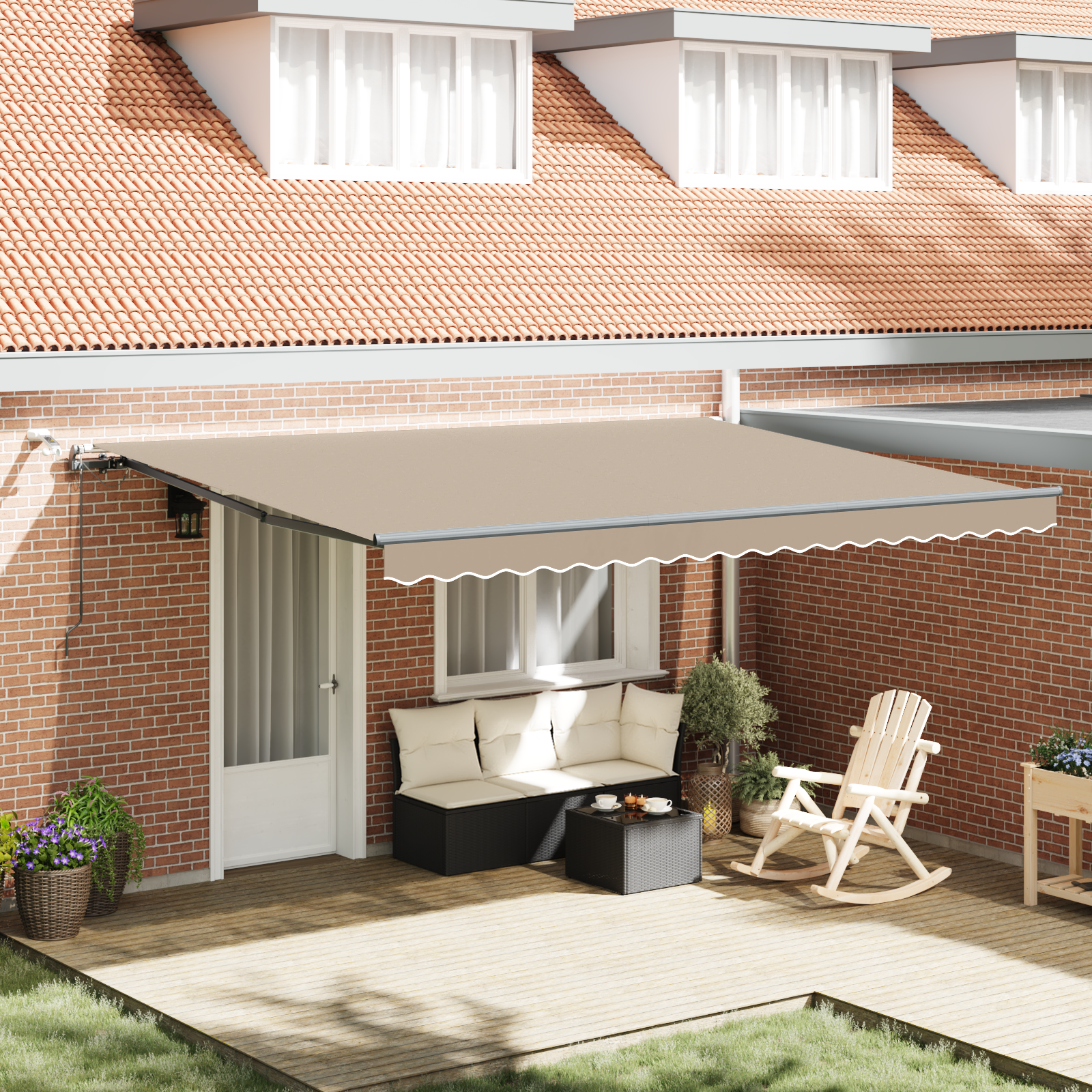 Automatic Retractable Awning with LED Beige 450x300 cm