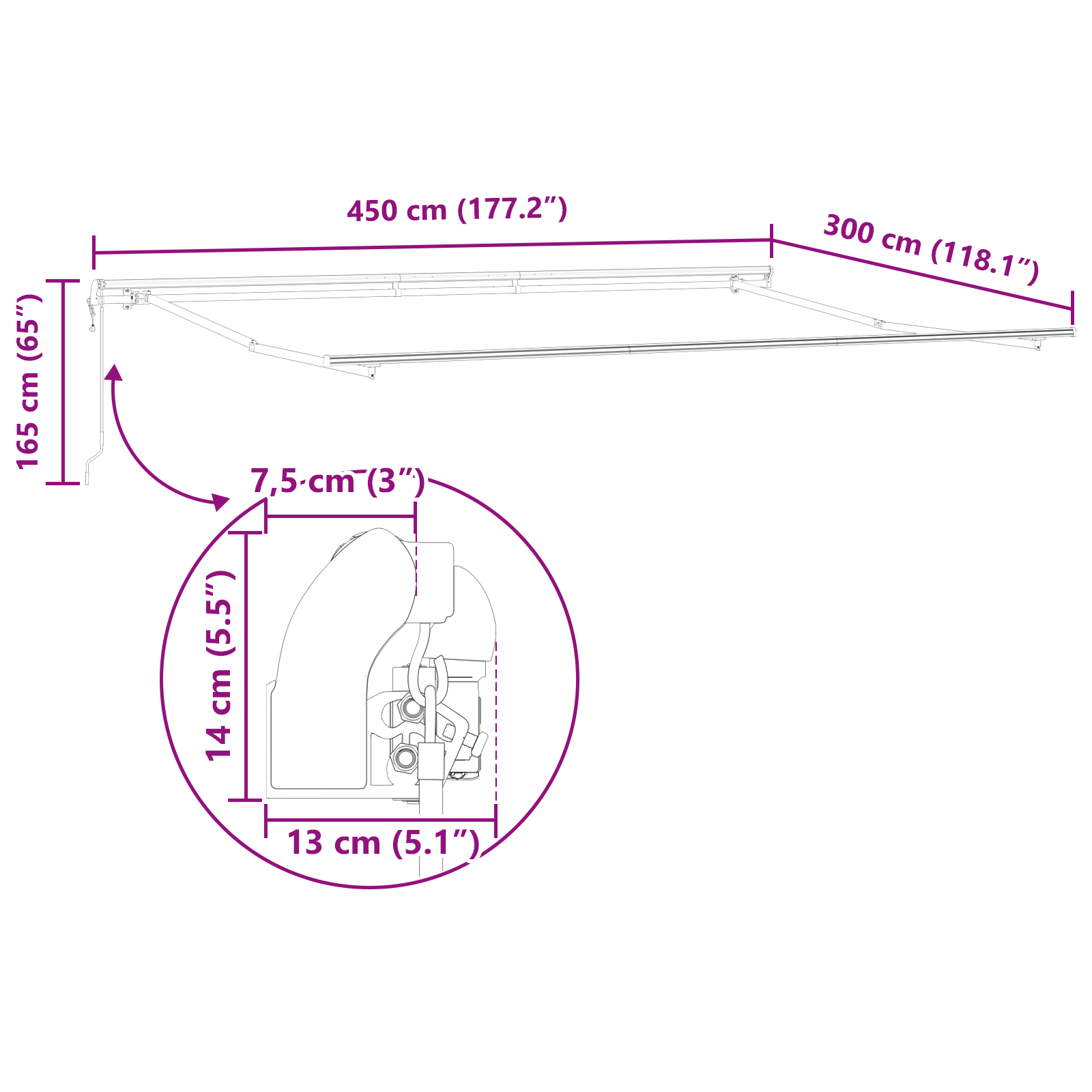 Inklapbaar Zonnescherm Wit 450 × 300 cm Stof image 12