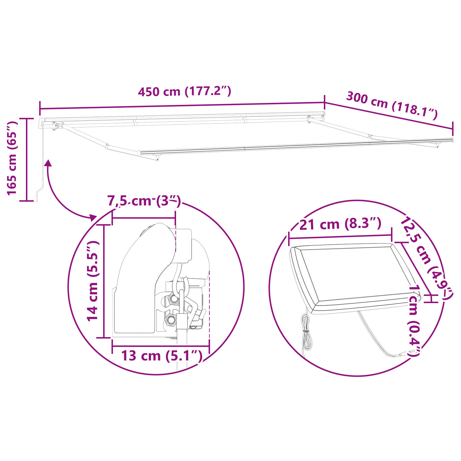 Inklapbaar Zonnescherm Wit 450 ×300 cm Stof image 12