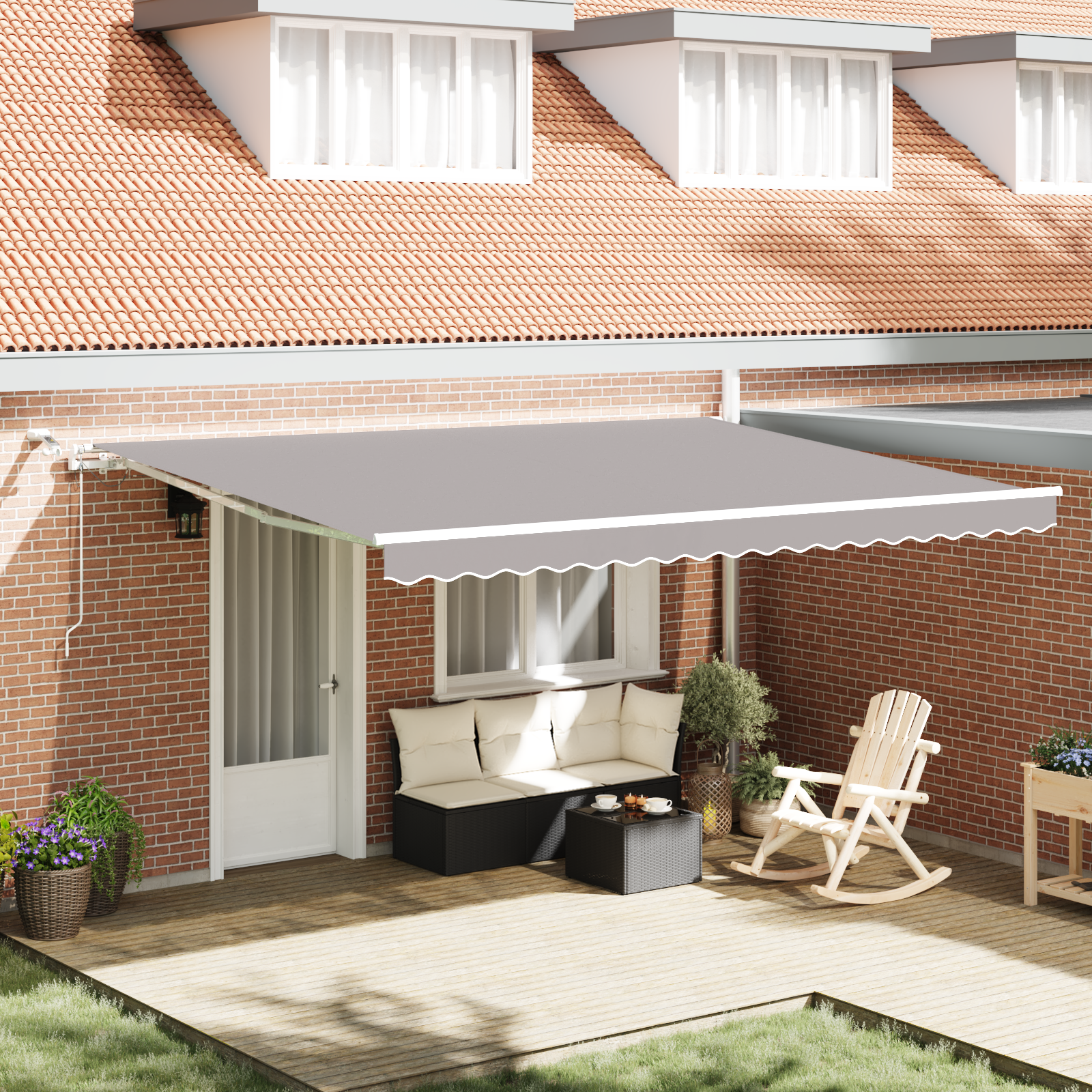 Automatic Retractable Awning with LED Light Grey 450x300 cm