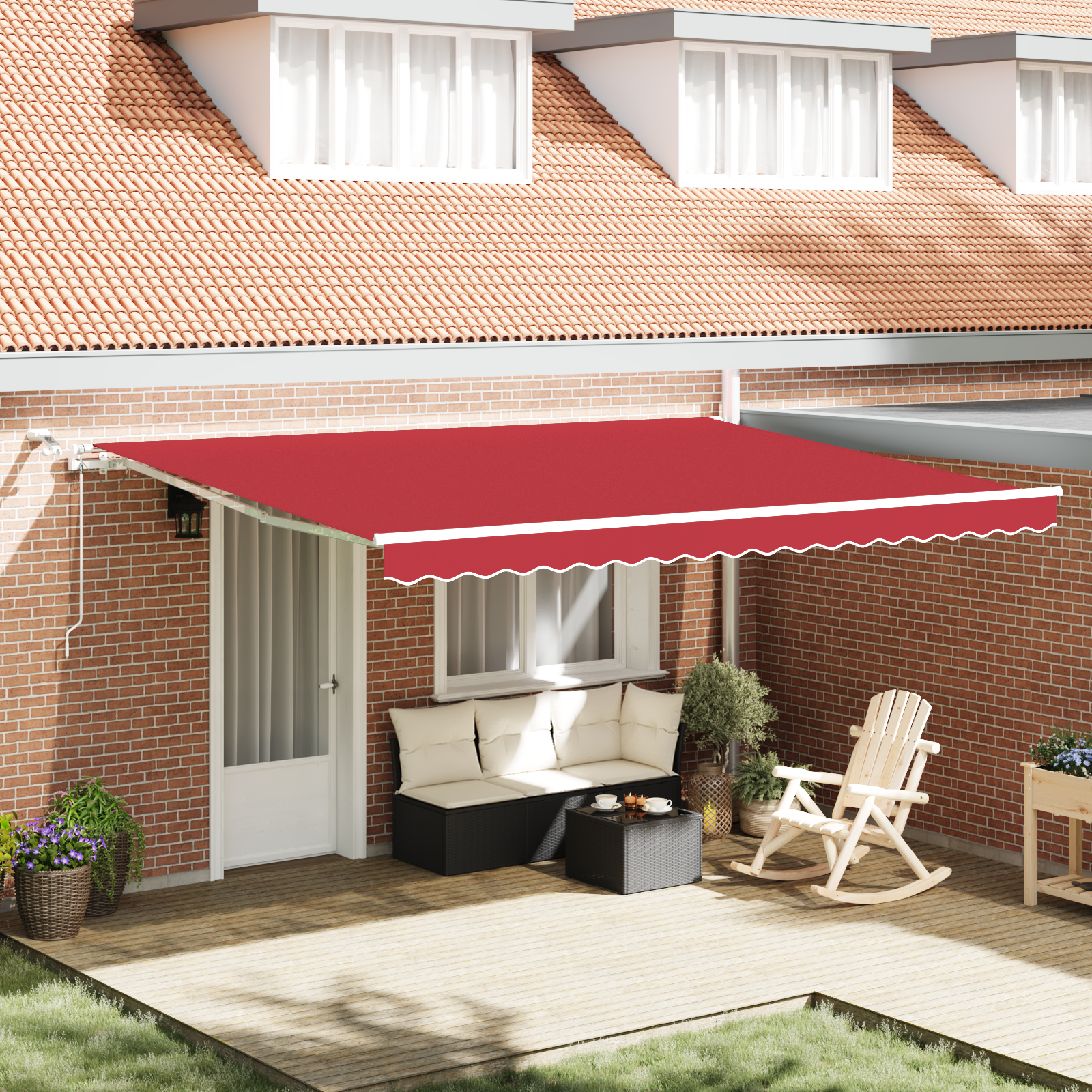 Automatic Retractable Awning with LED Red 450x300 cm