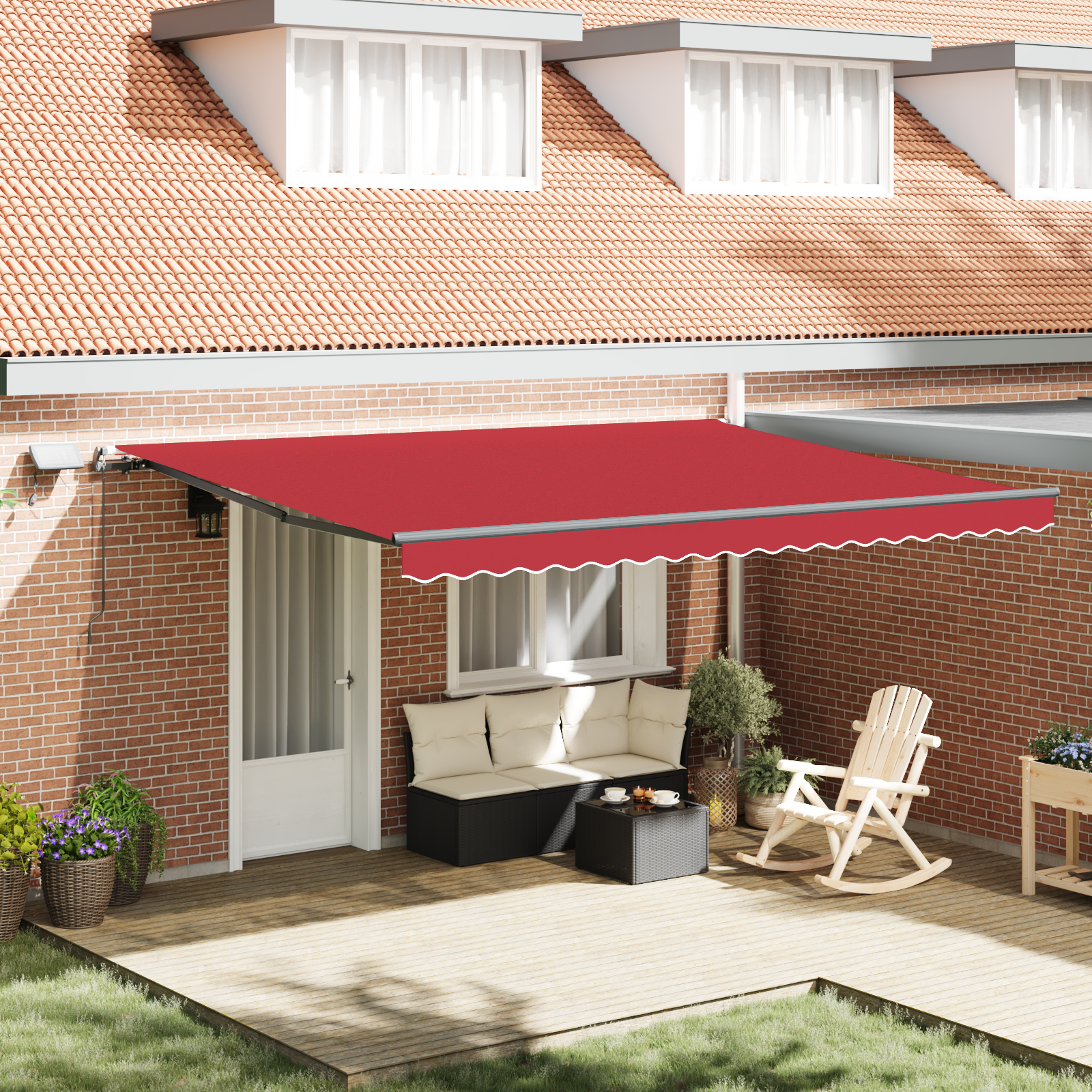 Manual Retractable Awning with LED Red 450x300 cm