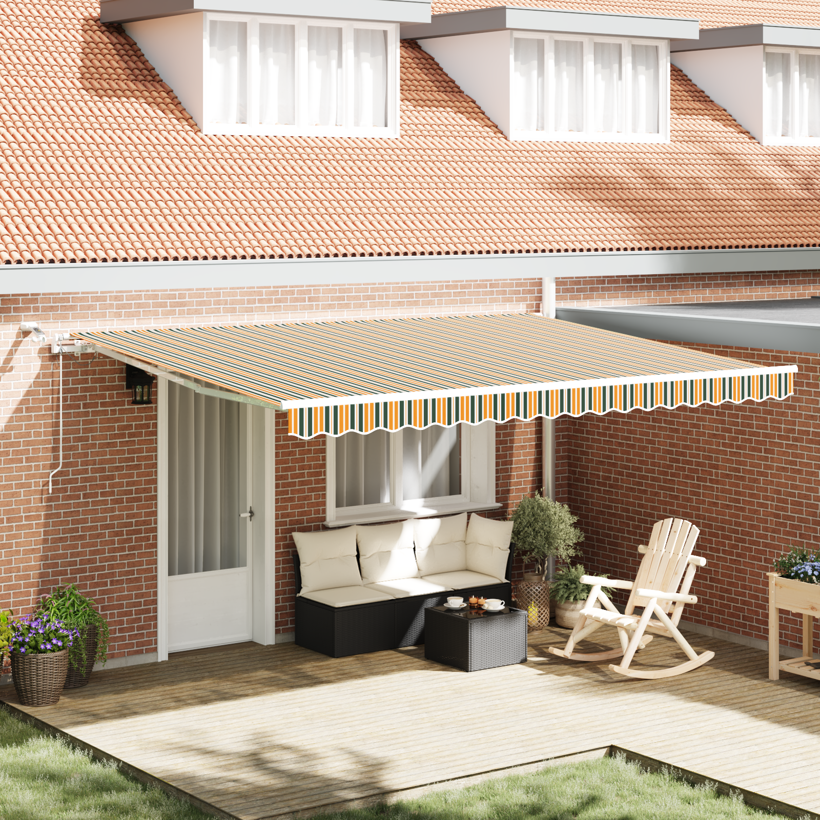 Automatic Retractable Awning with LED Green and Yellow 450x300 cm