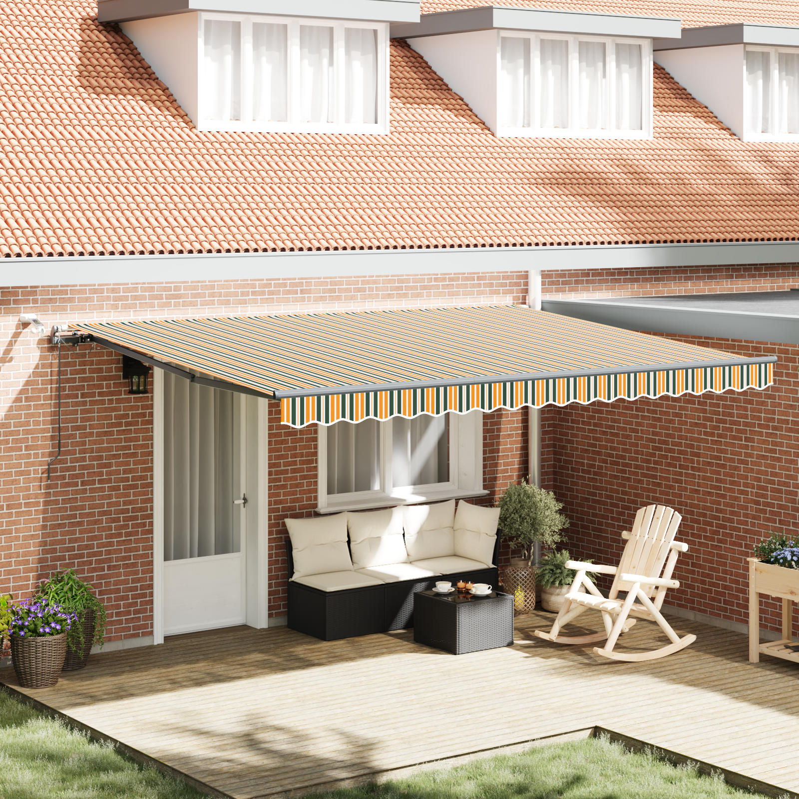 Automatic Retractable Awning with LED Green and Yellow 450x300 cm