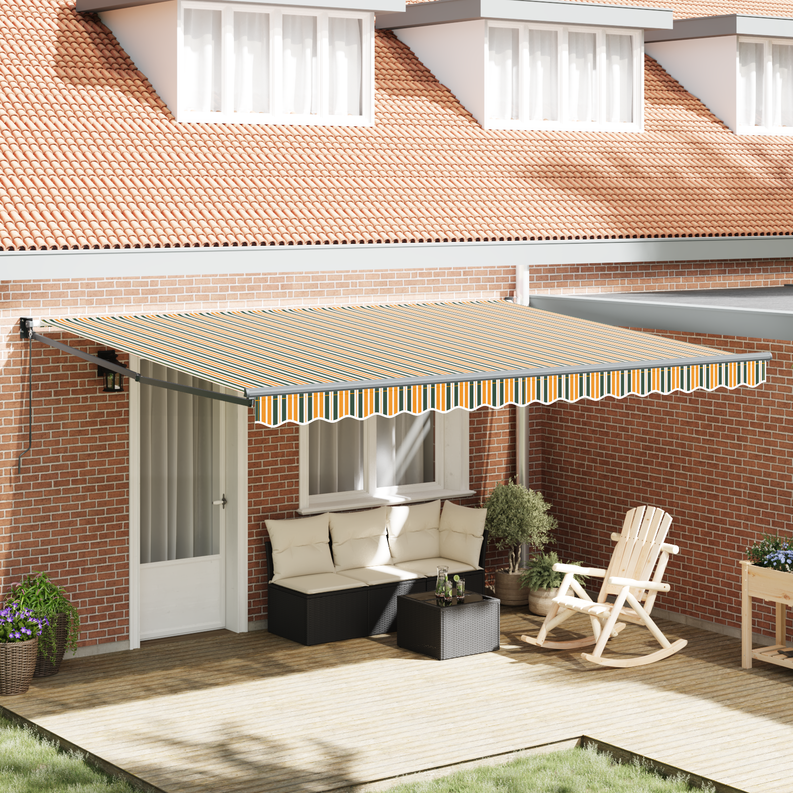 Manual Retractable Awning Green and Yellow 450x300 cm