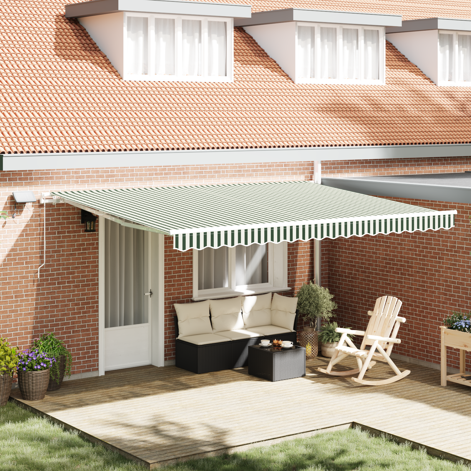Manual Retractable Awning with LED Green and White 450x300 cm