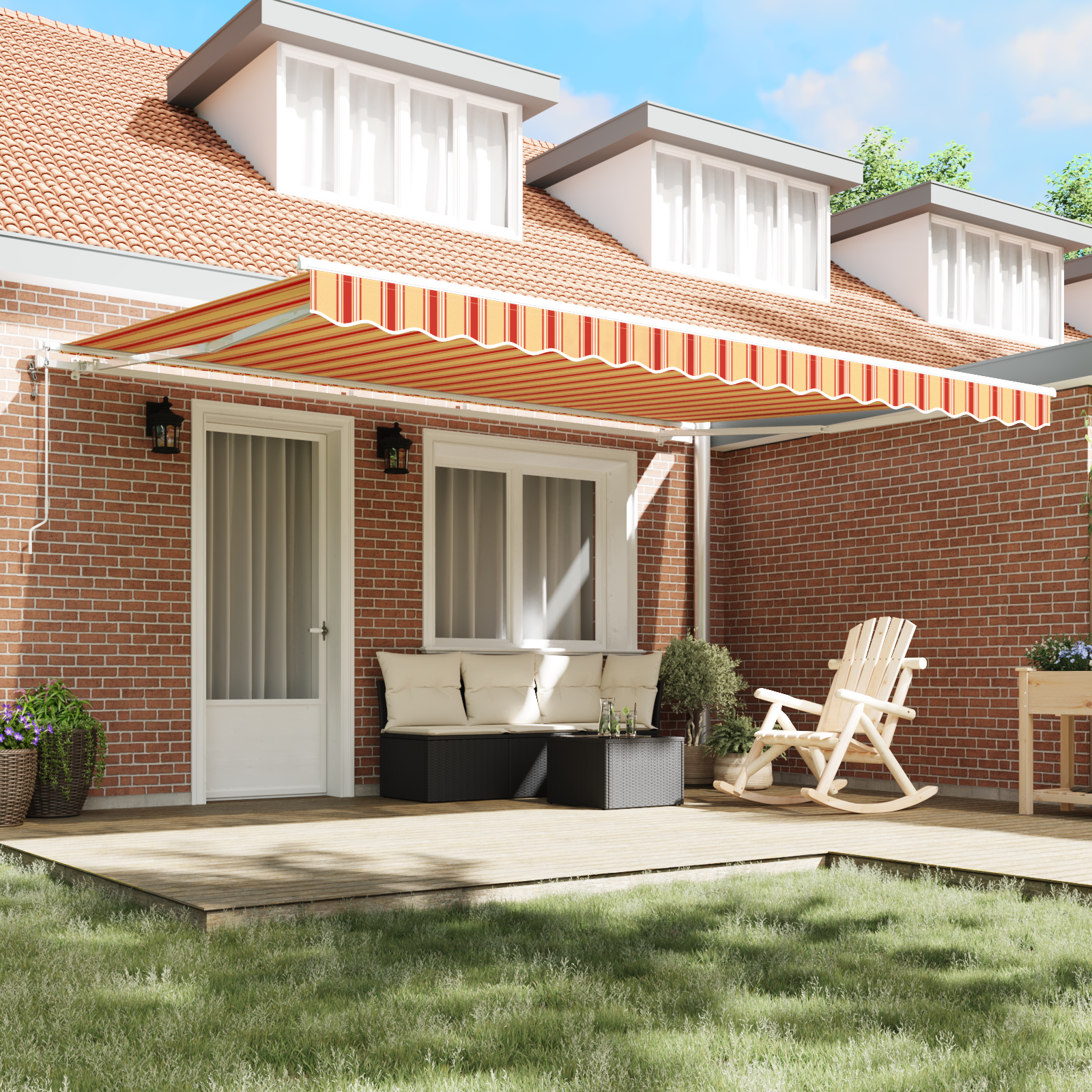 Inklapbaar Zonnescherm Geel en Oranje 450 × 350 cm Stof image 3