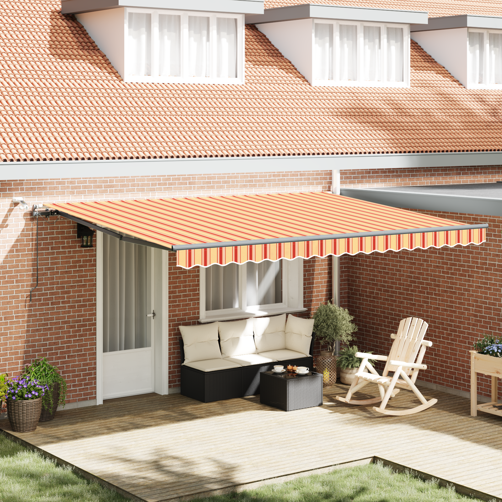 Automatische Inklapbare Luifel met LED Geel en Oranje 450×350 cm