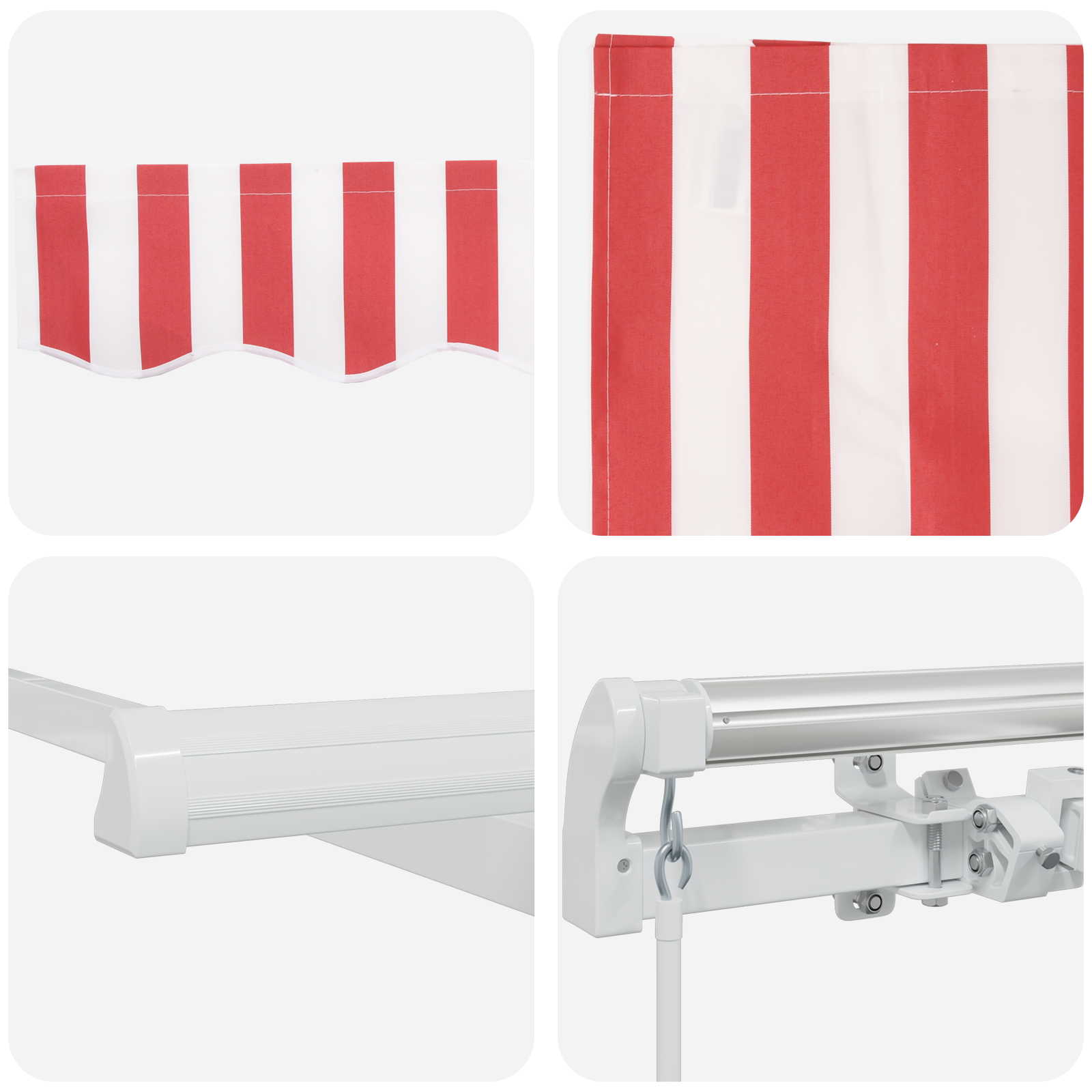 Manual Retractable Awning Red and White Stripe 450x350 cm - Image 8