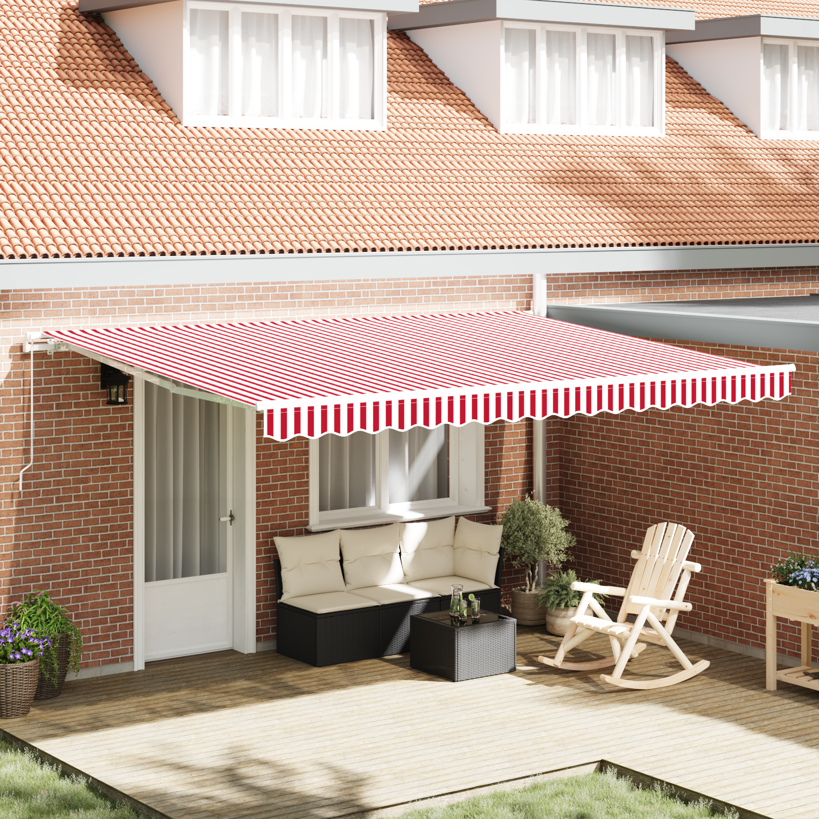 Handmatige Inklapbare Luifel Rode en Witte Streep 450×350 cm