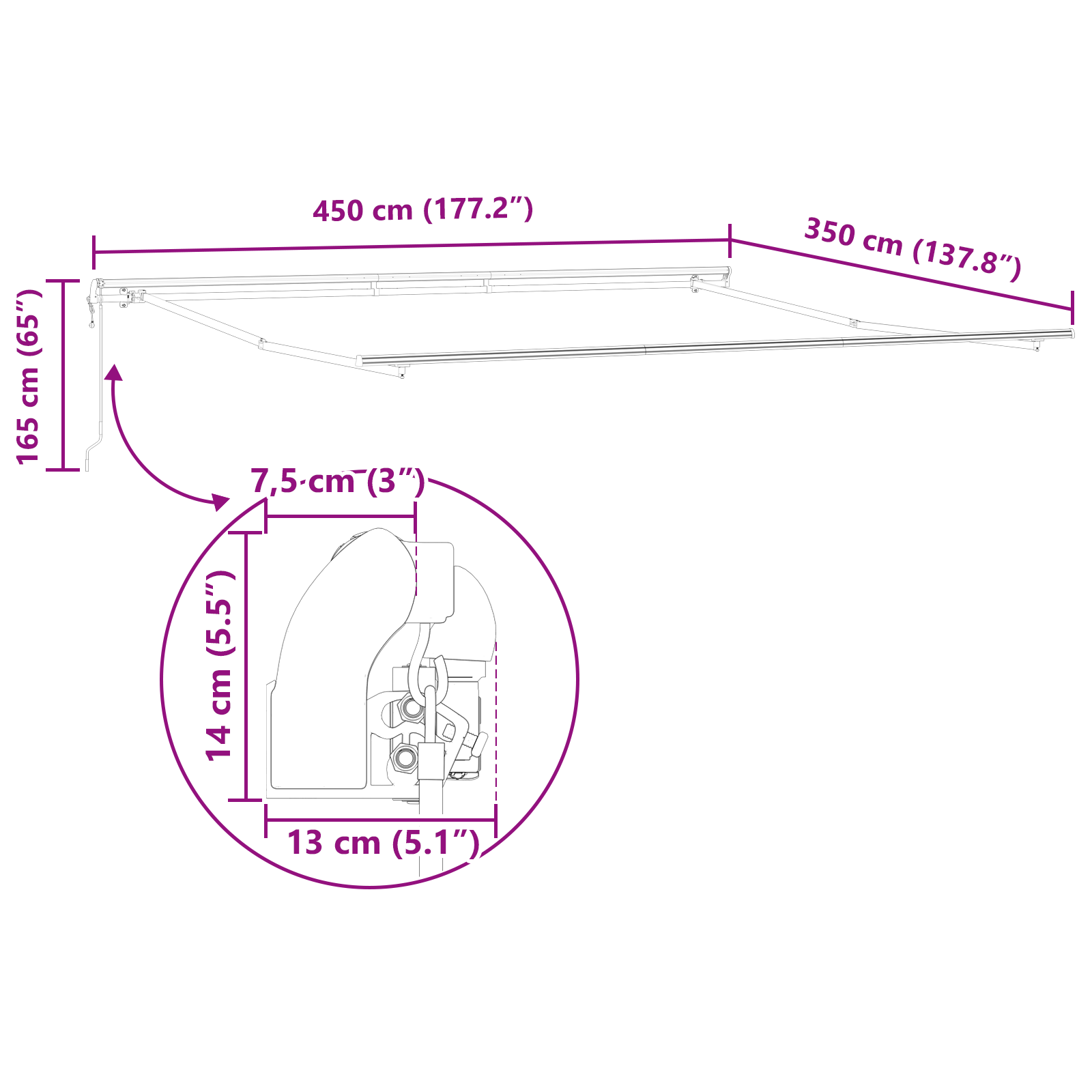 Inklapbaar Zonnescherm Rood en Wit 450 × 350 cm Stof image 12