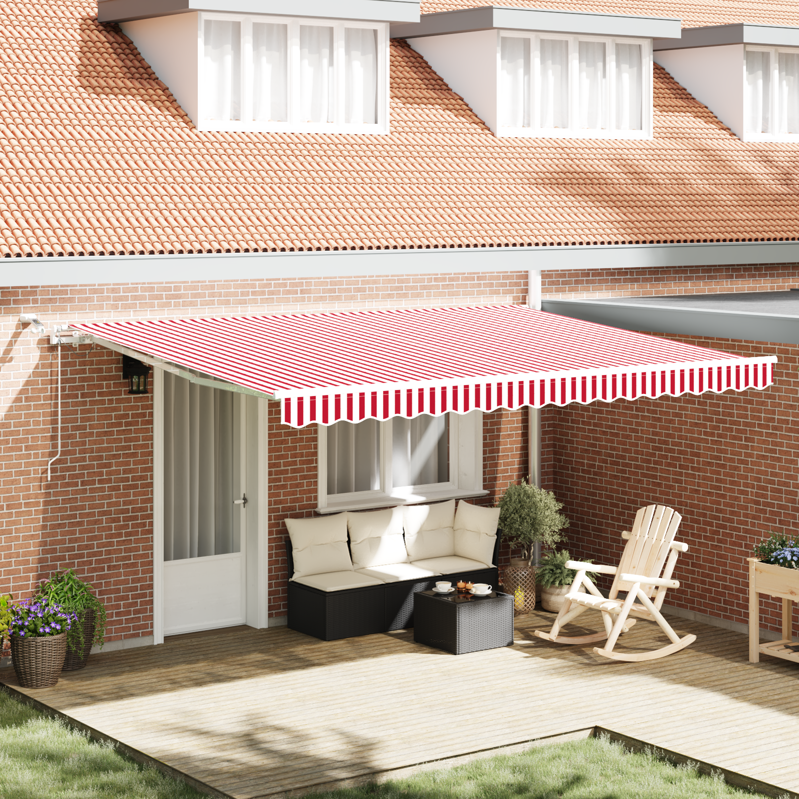 Automatic Retractable Awning with LED Red and White Stripe 450x350 cm