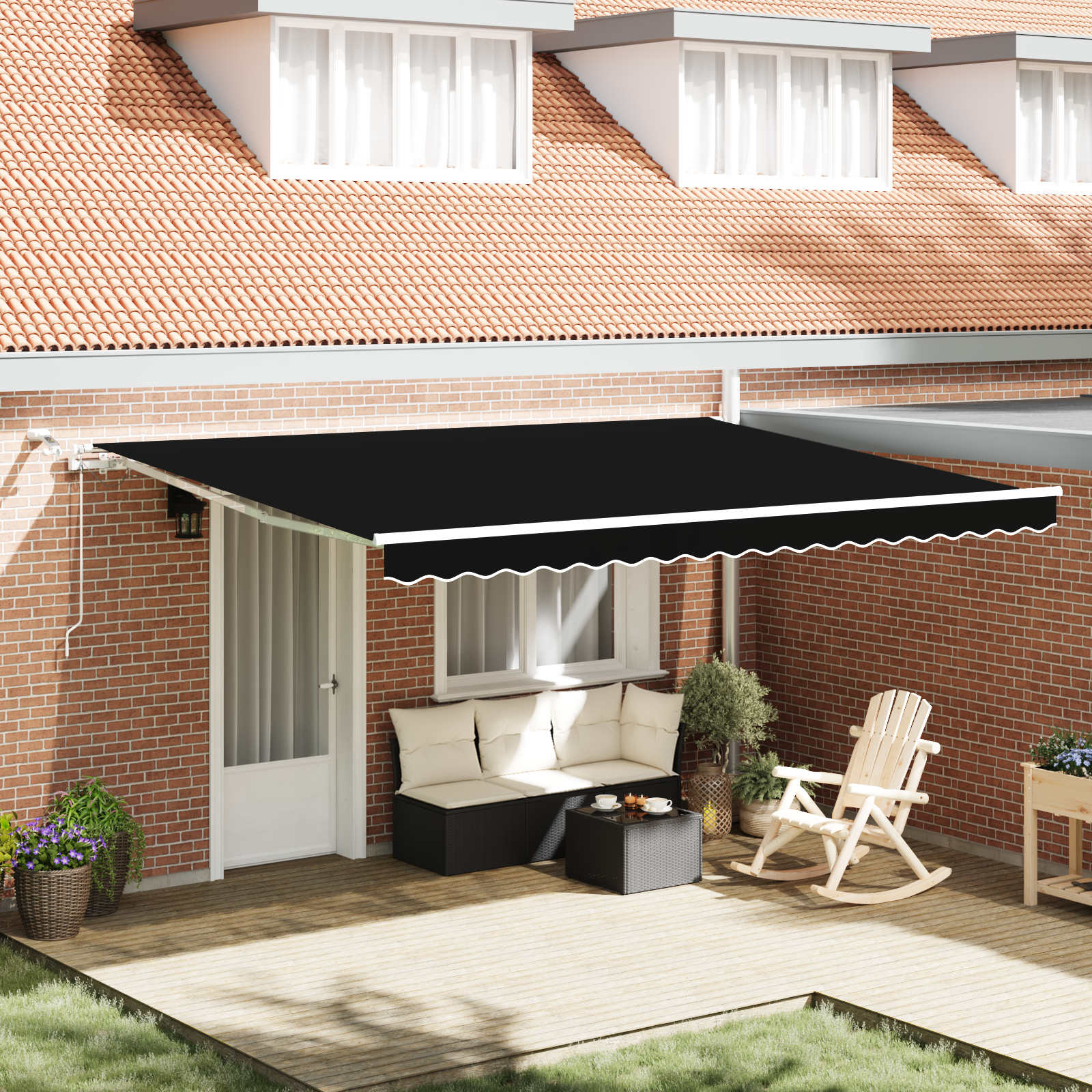 Automatic Retractable Awning with LED Black 450x350 cm