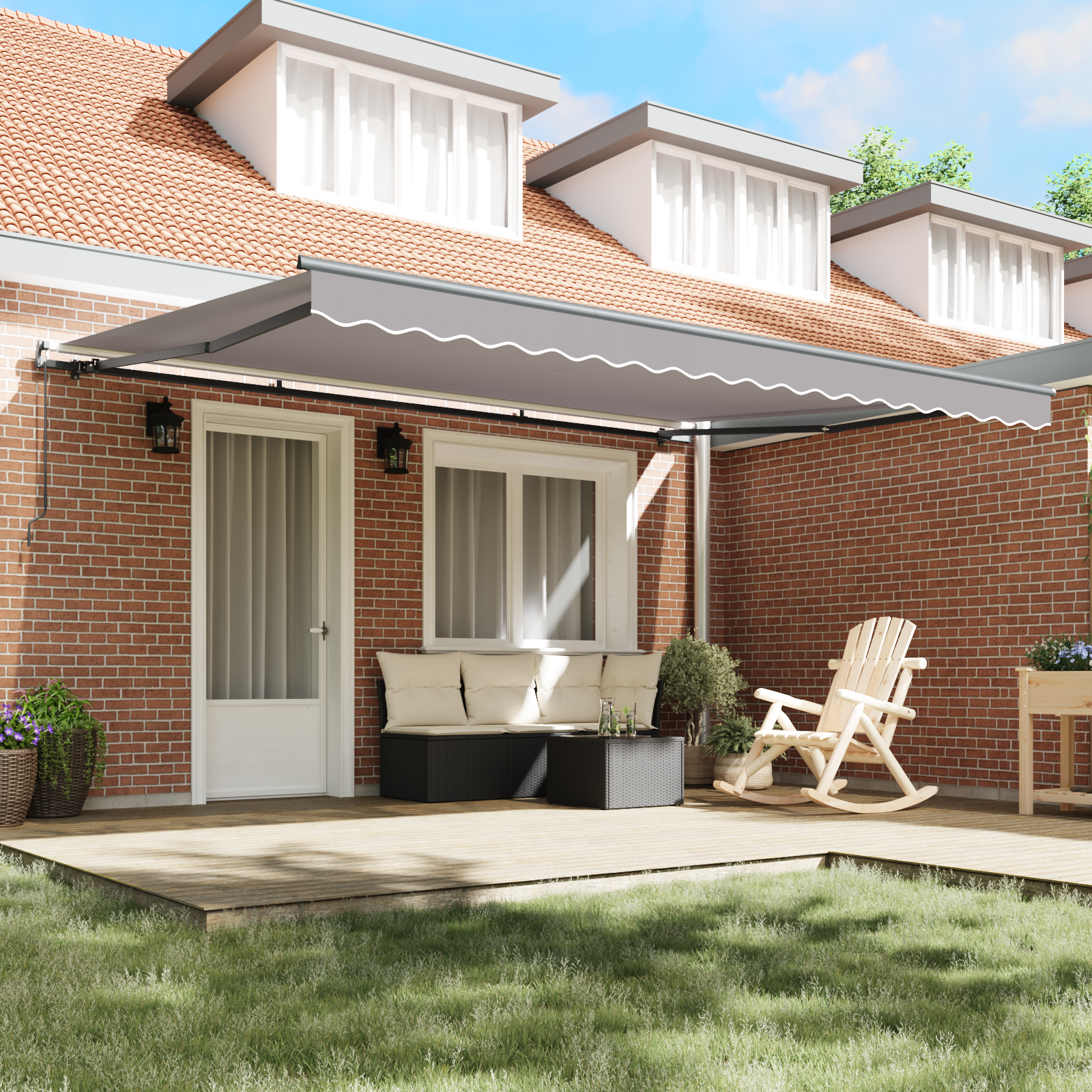 Manual Retractable Awning Light Grey 450x350 cm - Image 3