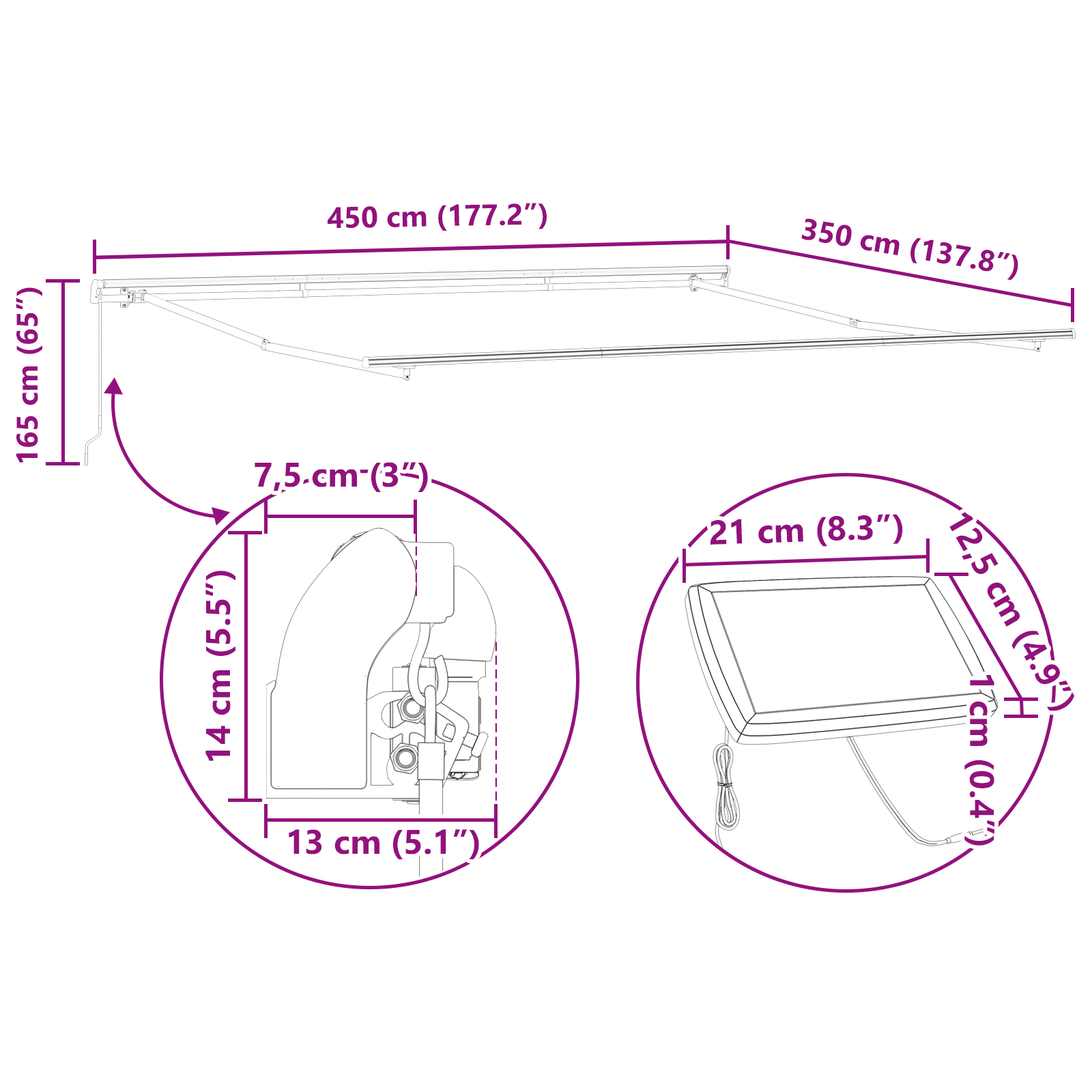 Inklapbaar Zonnescherm Rood 450 ×350 cm Stof image 12