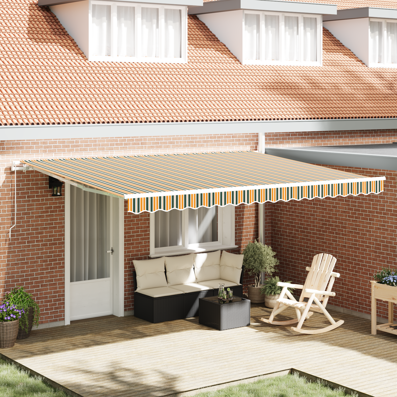 Manual Retractable Awning Green and Yellow 450x350 cm