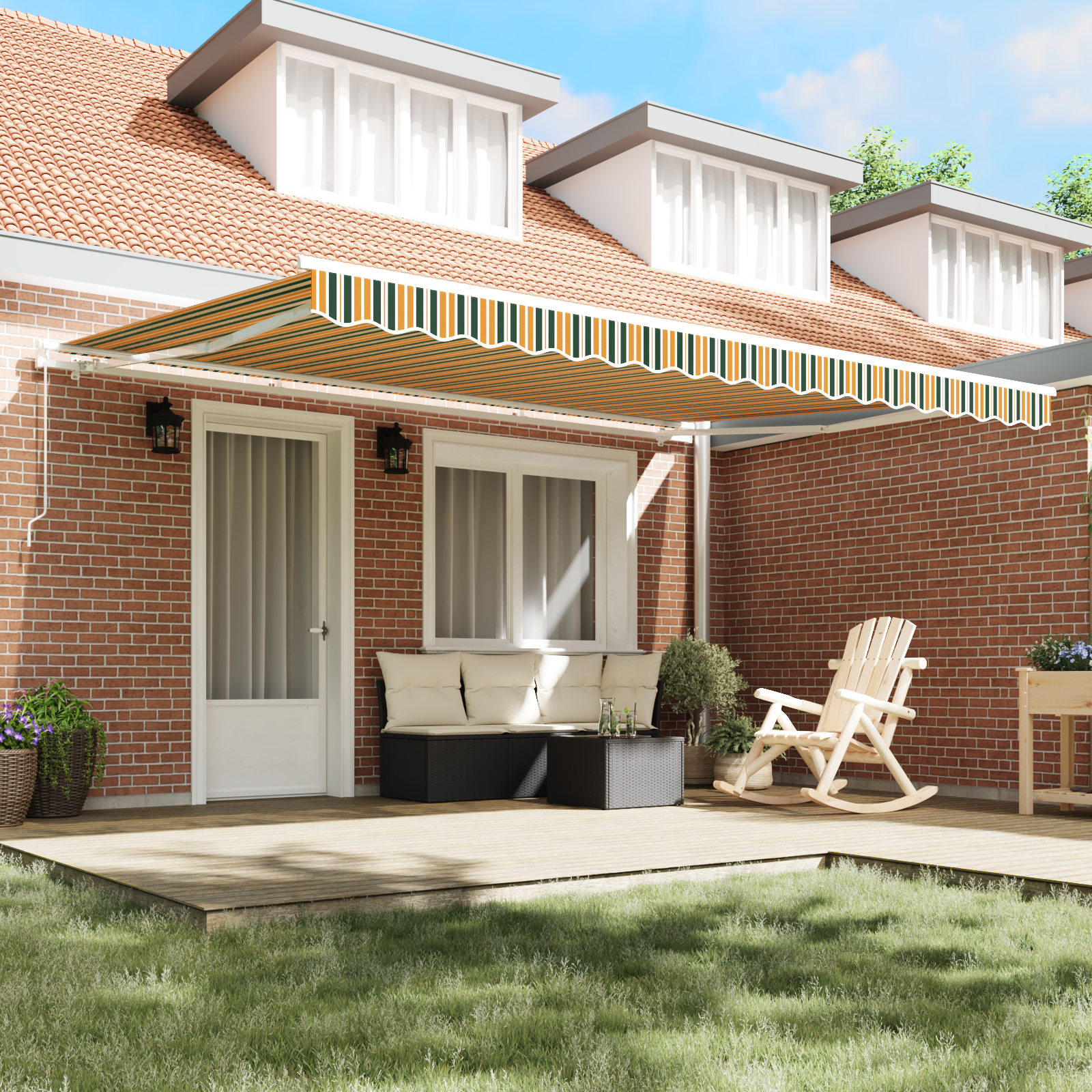 Manual Retractable Awning Green and Yellow 450x350 cm - Image 3