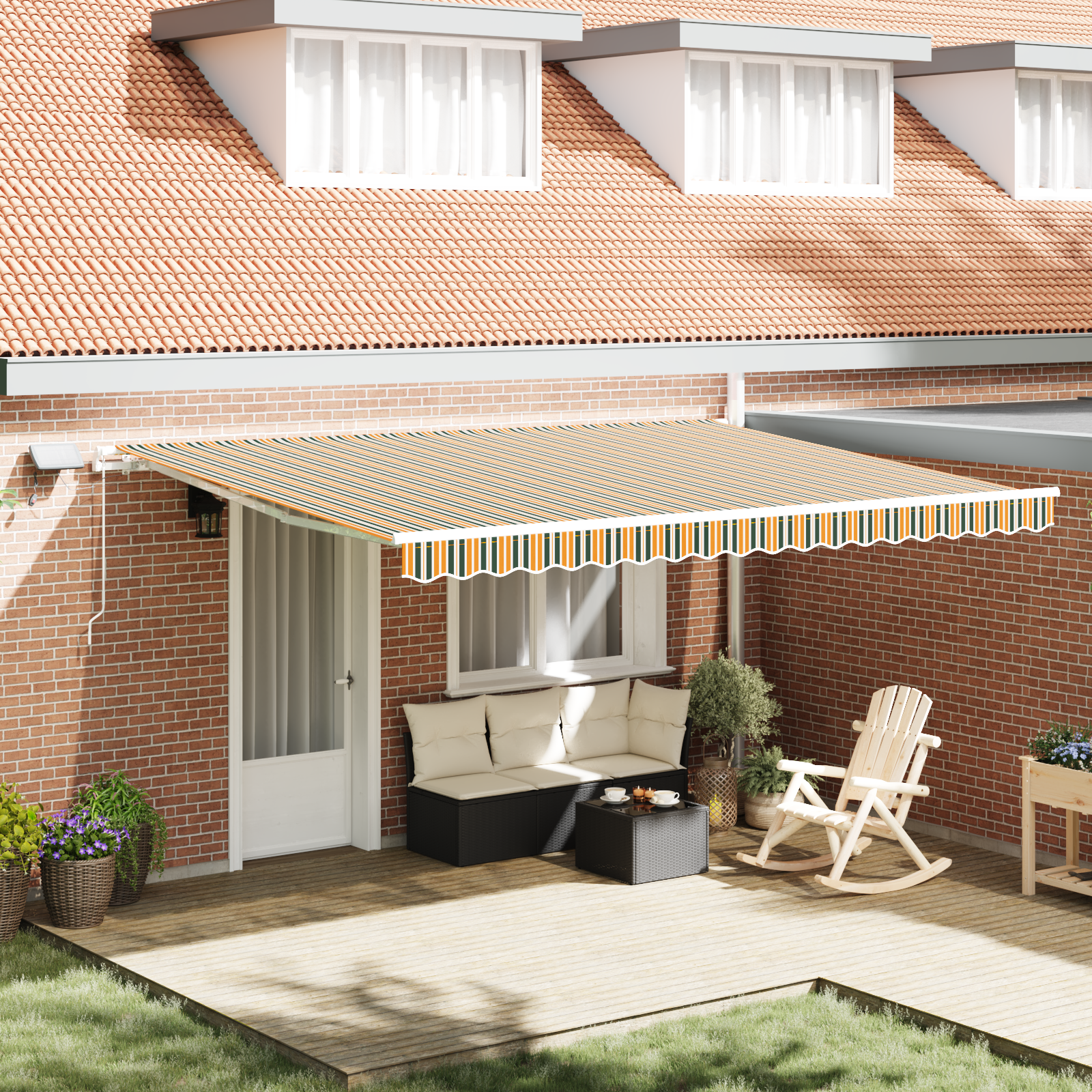 Handmatige Inklapbare Luifel met LED Groen en Geel 450×350 cm
