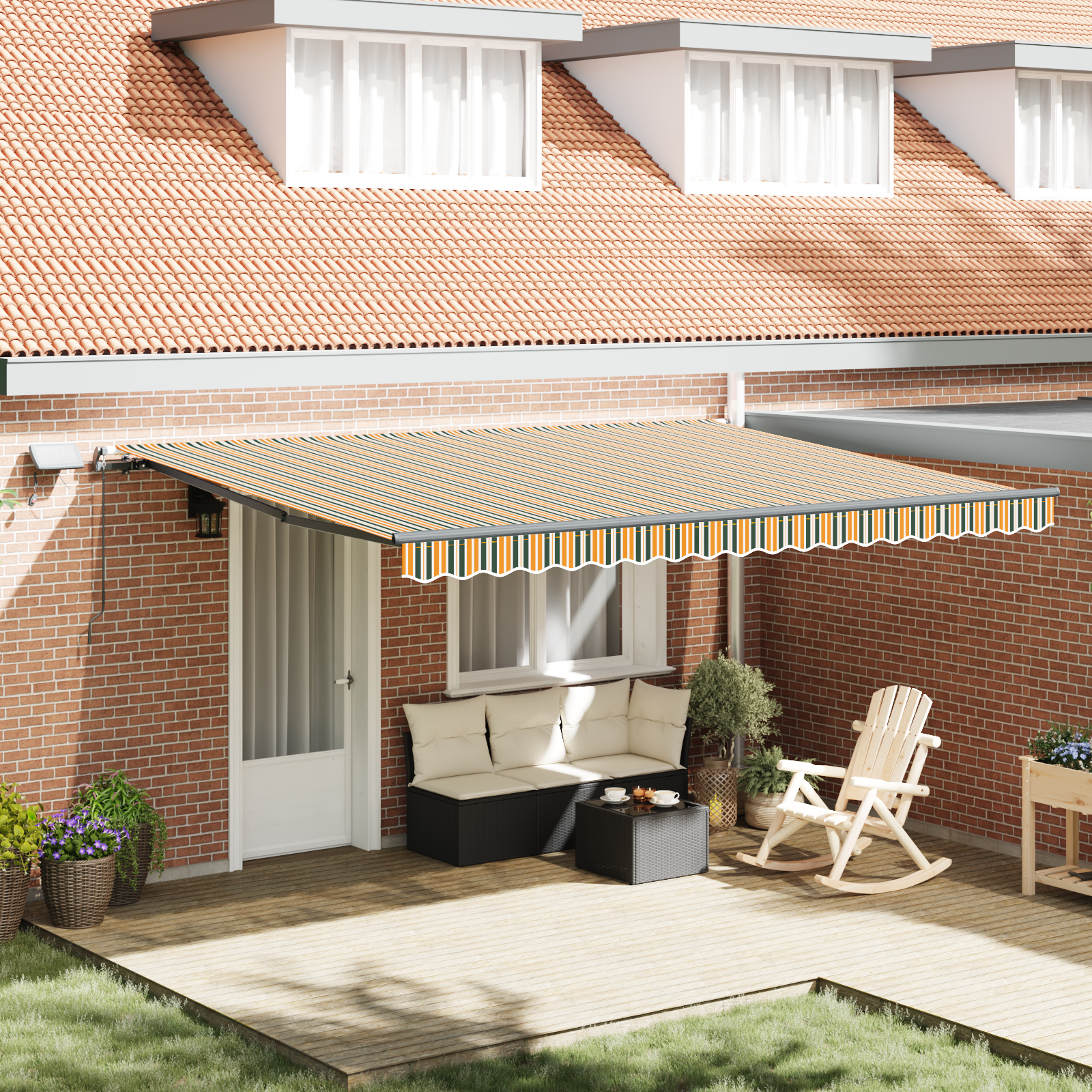 Handmatige Inklapbare Luifel met LED Groen en Geel 450×350 cm