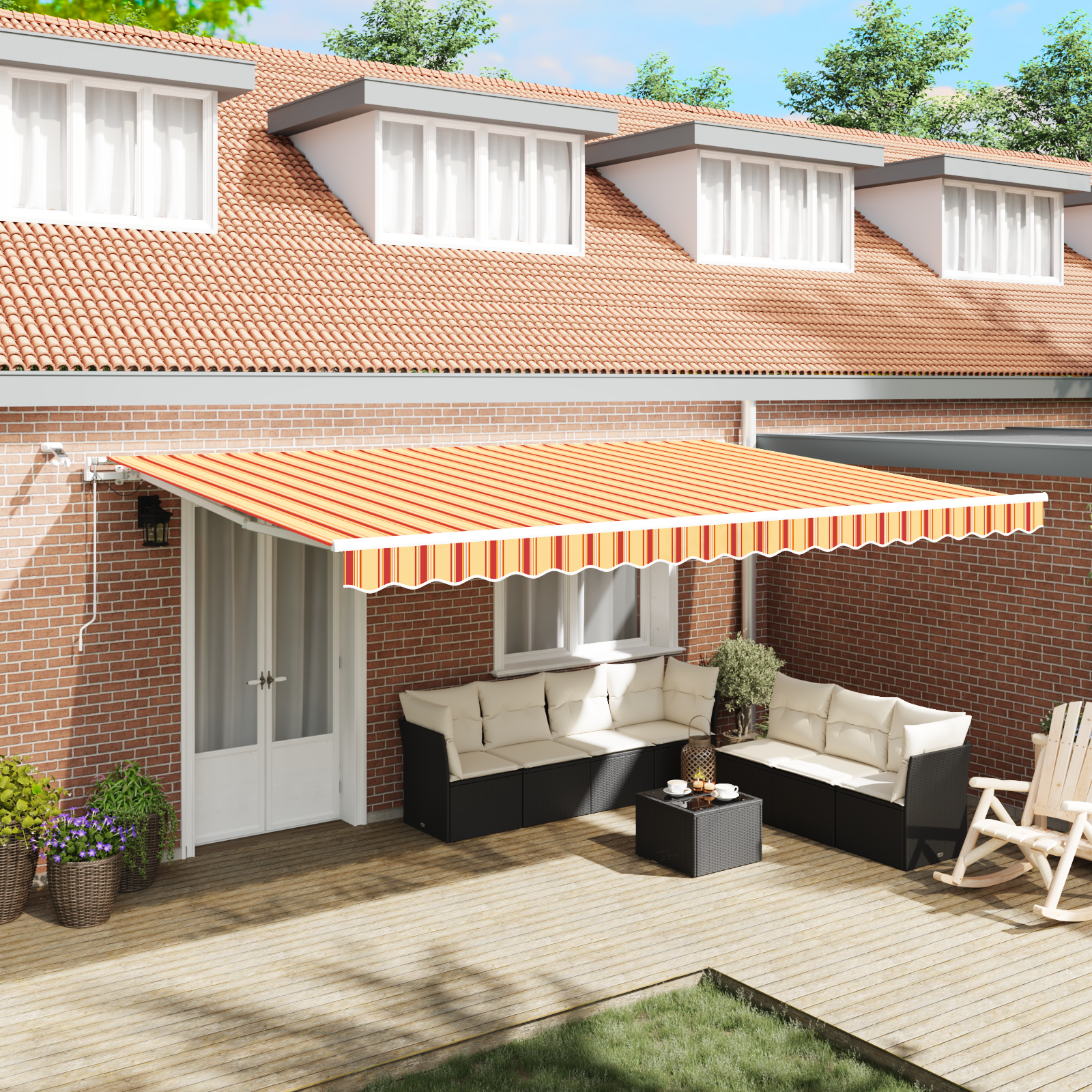 Toldo Retrátil Automático com LED Amarelo e Laranja 500×300 cm