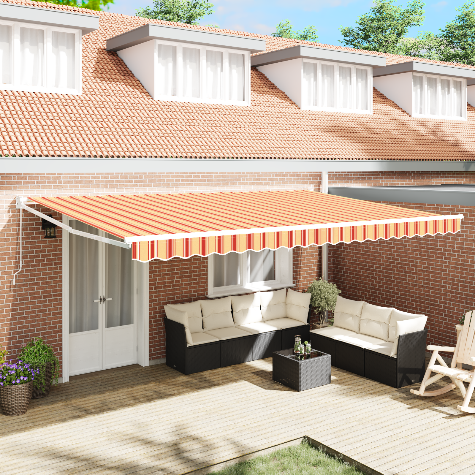 Manual Retractable Awning Yellow and Orange 500x300 cm