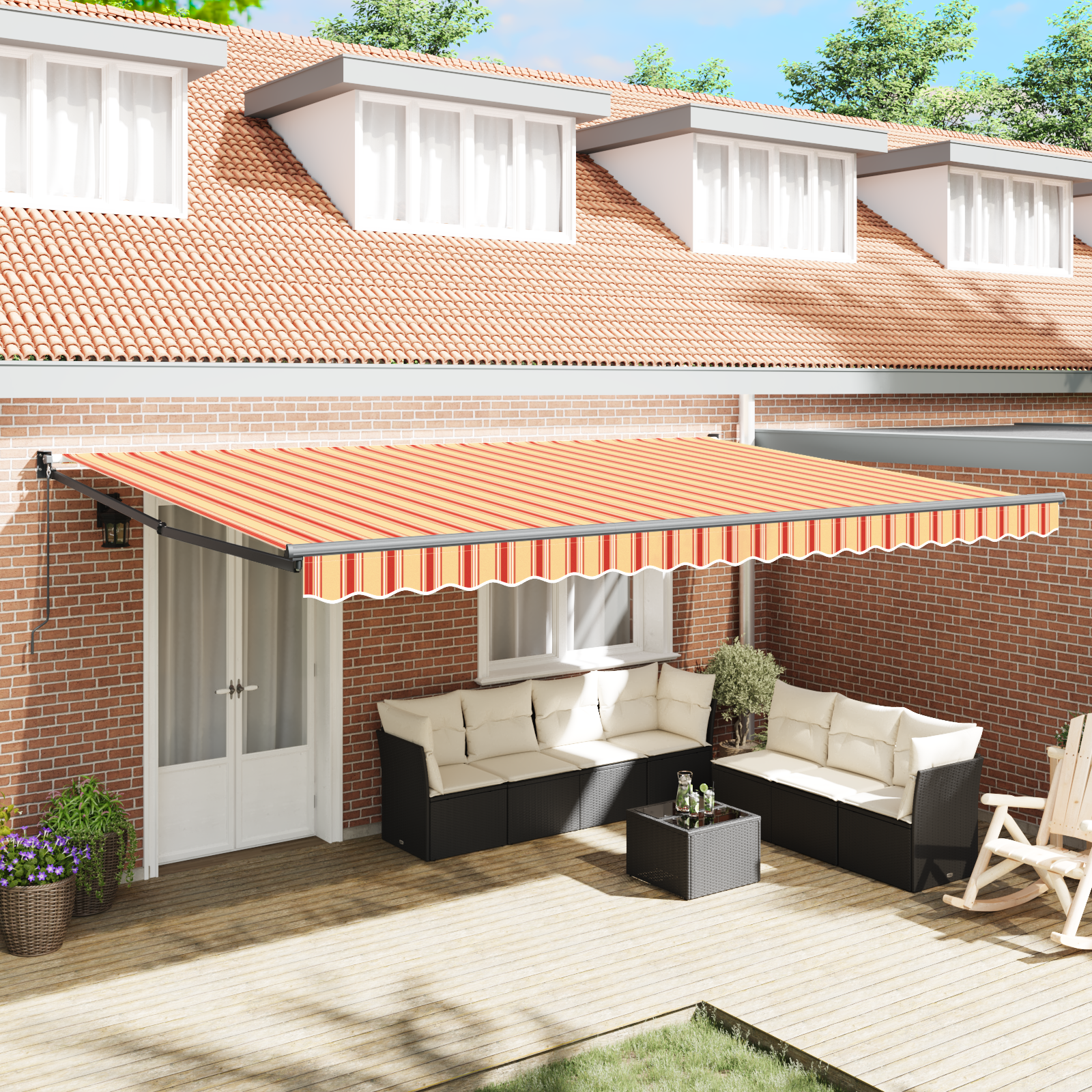 Manual Retractable Awning Yellow and Orange 500x300 cm