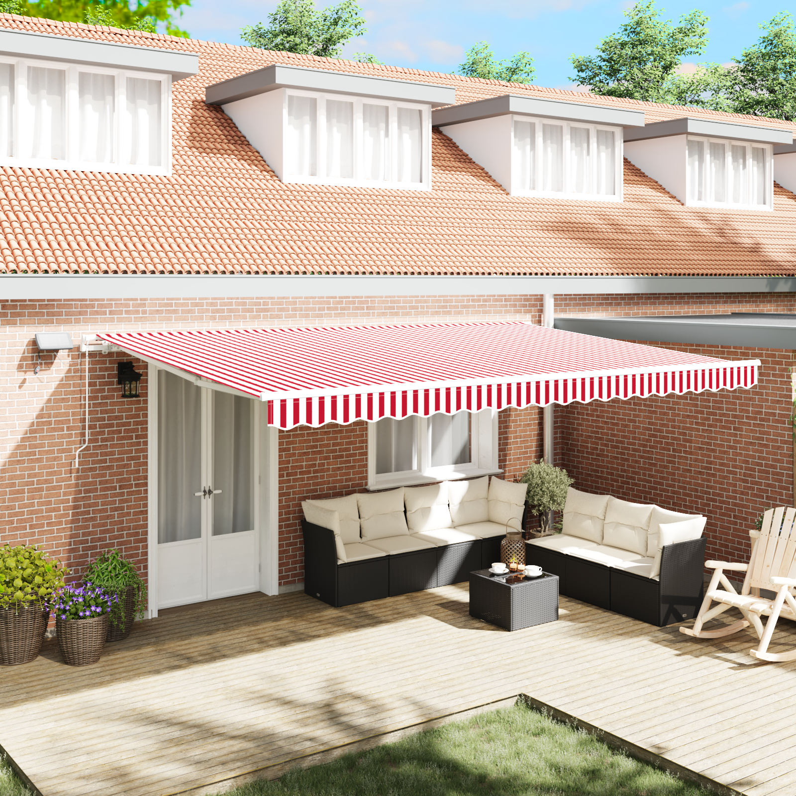 Handmatige Inklapbare Luifel met LED Rood en Witte Streep 500×300 cm