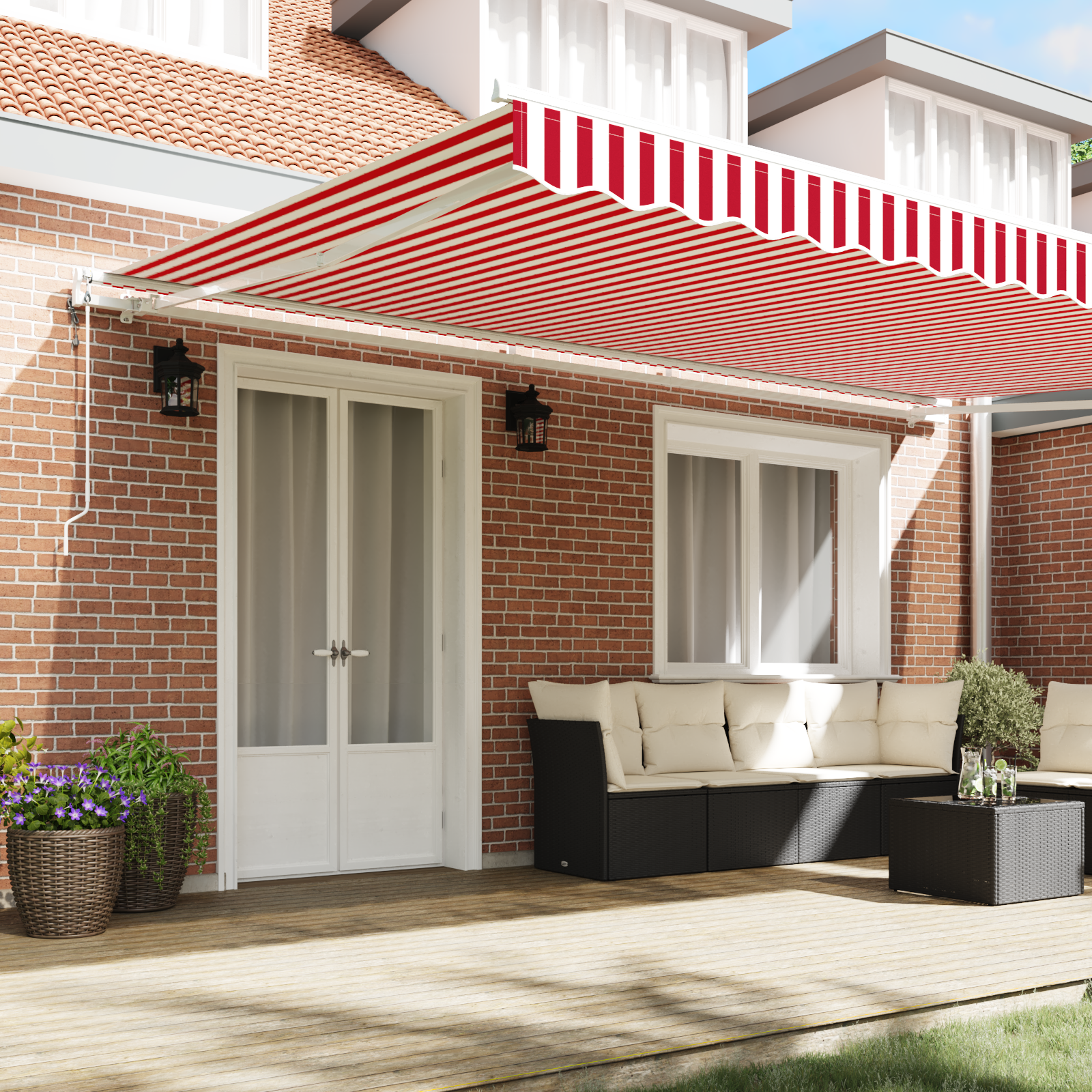 Automatic Retractable Awning Red and White Stripe 500x300 cm - Image 3