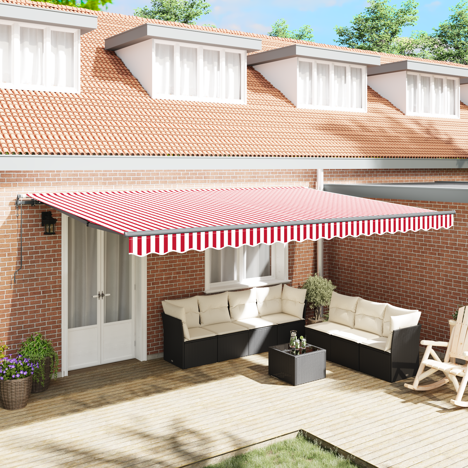 Automatische Inklapbare Luifel Rood en Witte Streep 500×300 cm