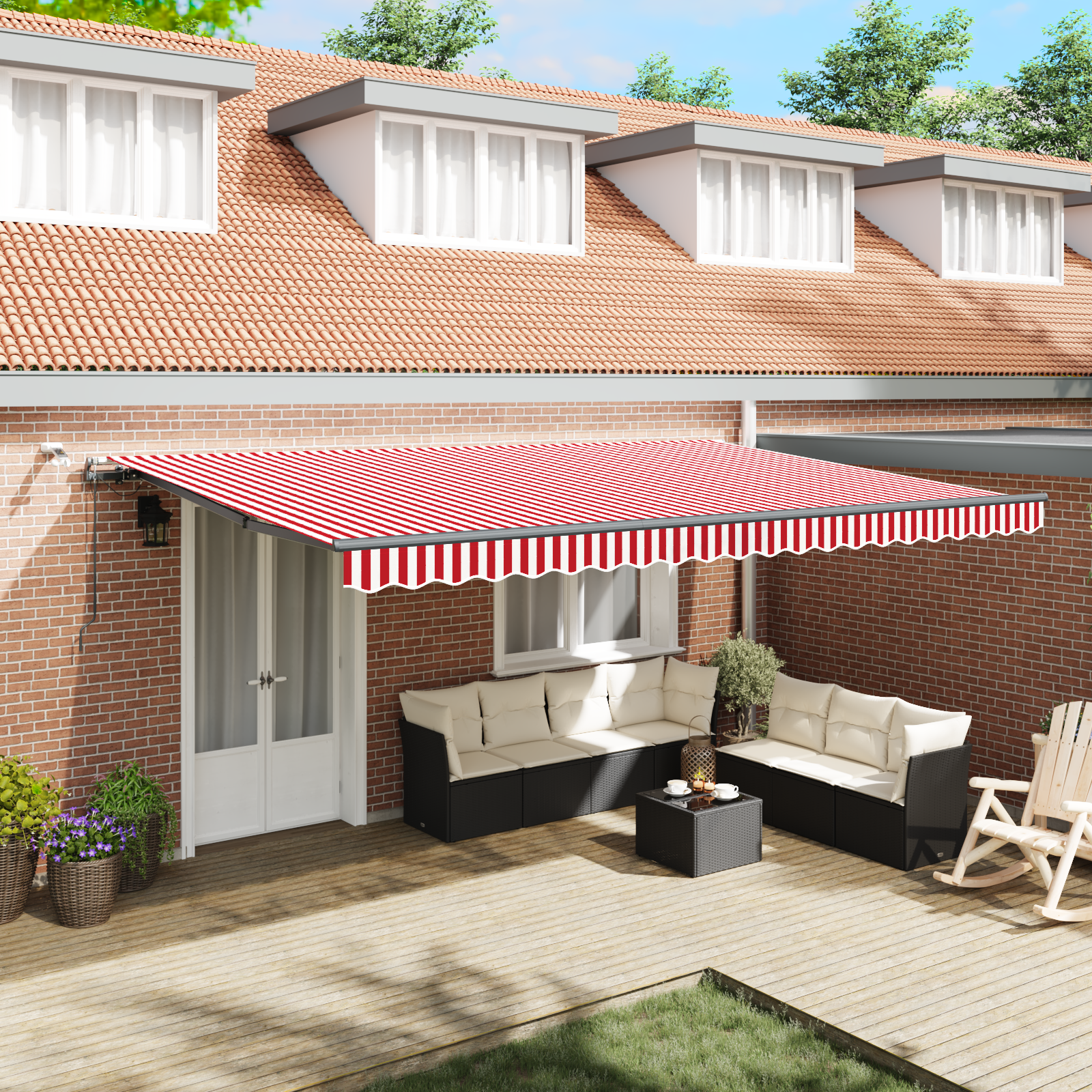 Automatische Inklapbare Luifel met LED Rood en Witte Streep 500×300 cm