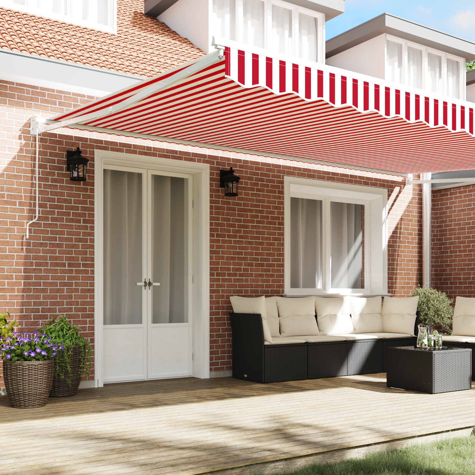Manual Retractable Awning Red and White Stripe 500x300 cm - Image 3