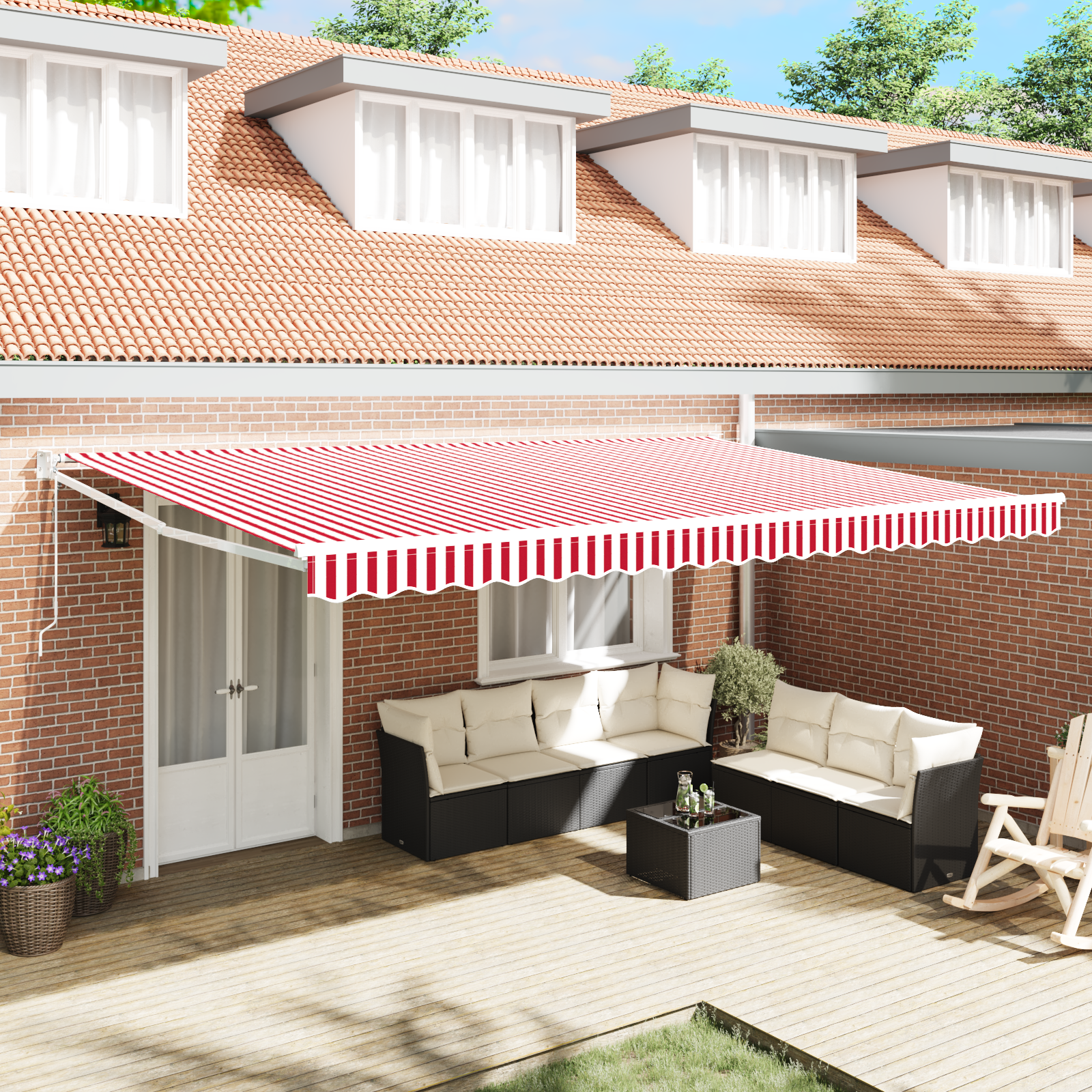 Automatic Retractable Awning Red and White Stripe 500x300 cm