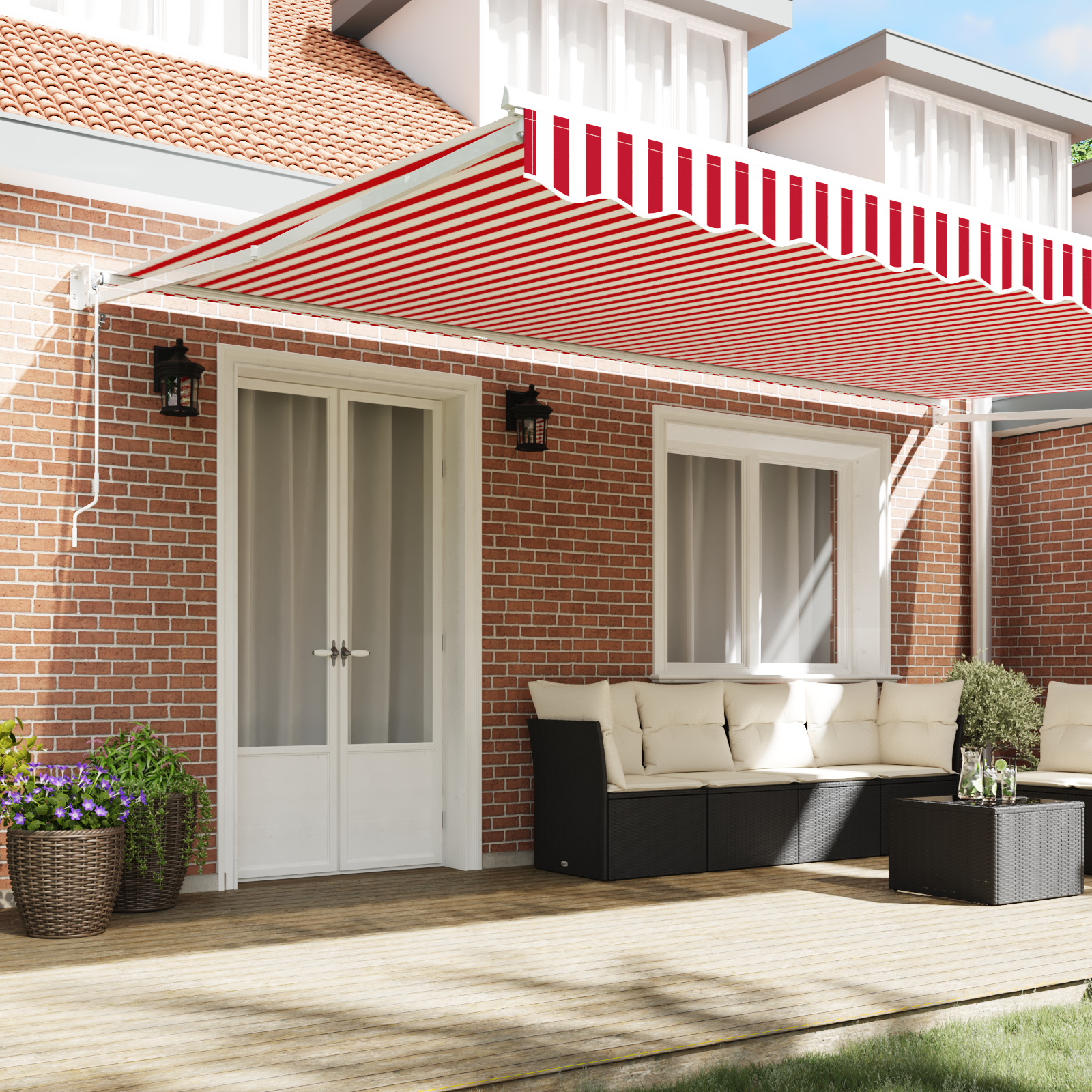 Automatic Retractable Awning Red and White Stripe 500x300 cm - Image 3
