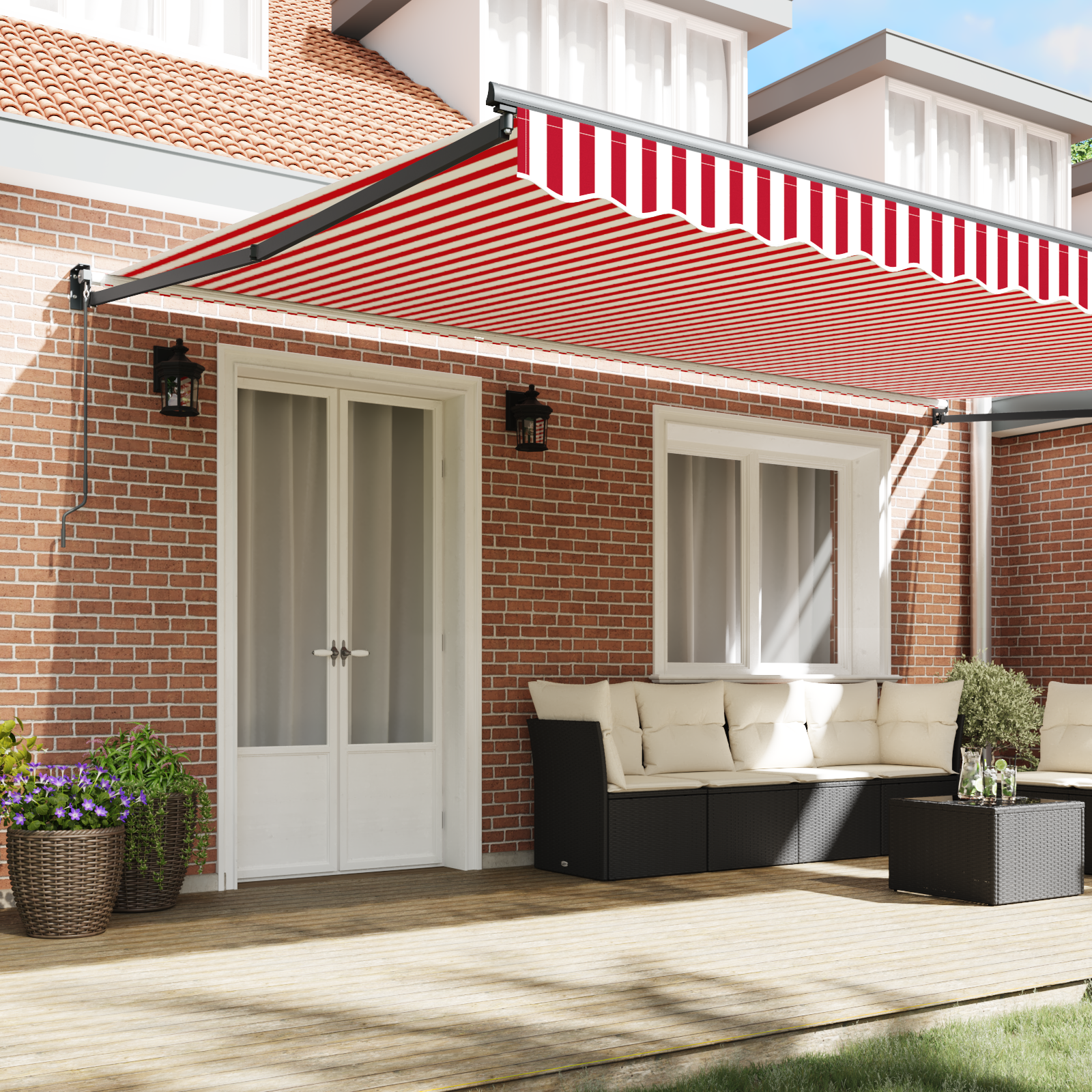 Manual Retractable Awning Red and White Stripe 500x300 cm - Image 3