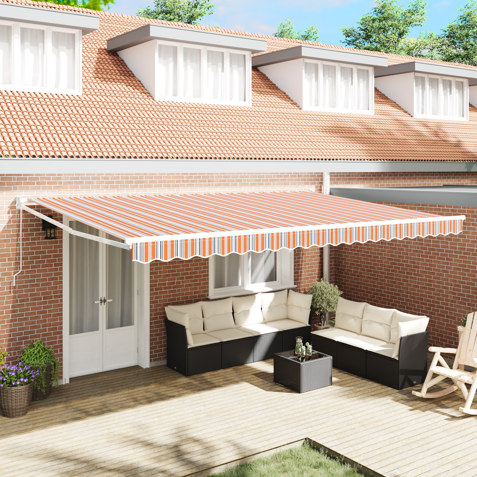 Manual Retractable Awning Multicolour Stripe 500x300 cm